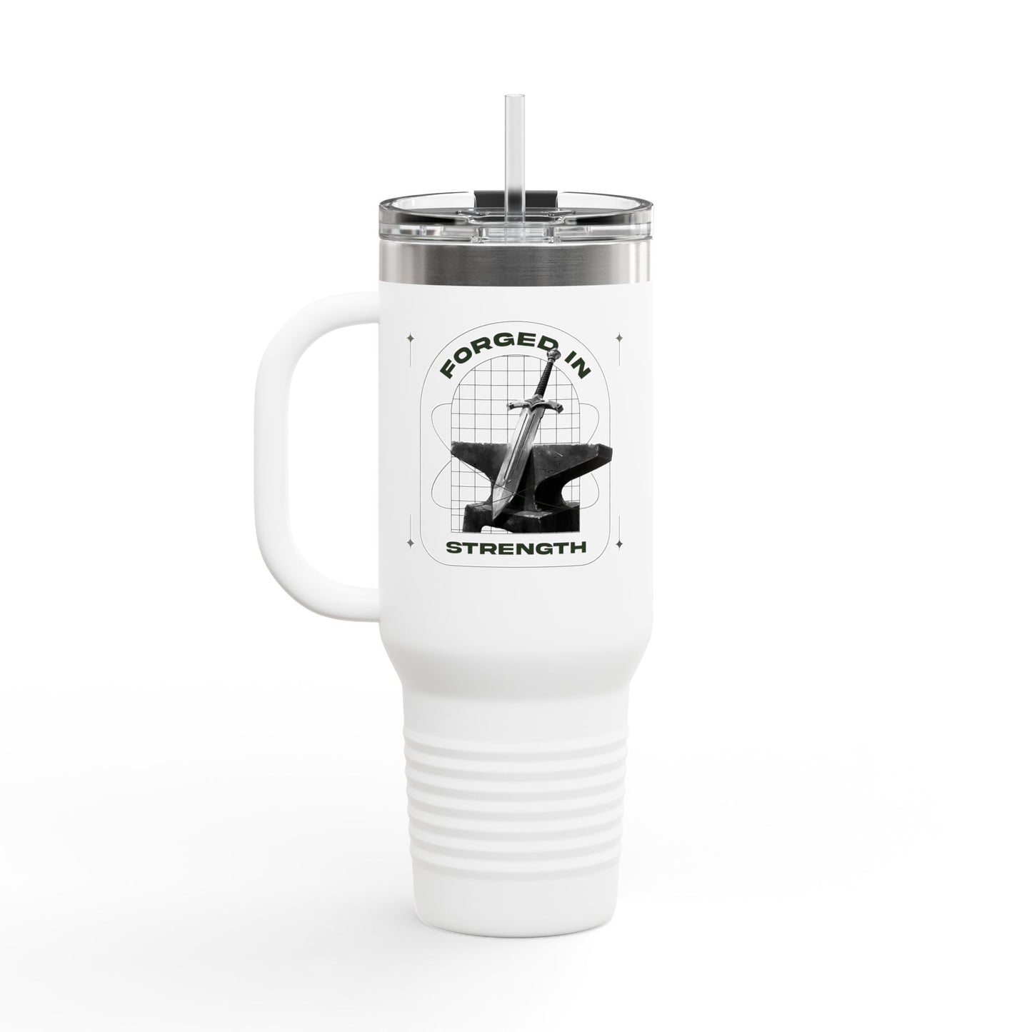 "Forged In Strength" Unisex Insulated Travel Mug, 40oz - The Shield of Light