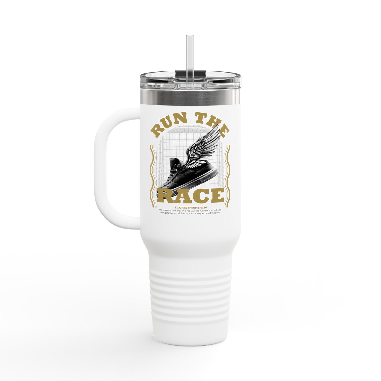 "Run The Race" Unisex Insulated Travel Mug, 40oz - The Shield of Light