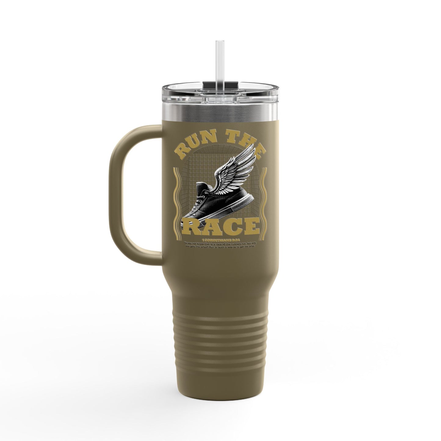 "Run The Race" Unisex Insulated Travel Mug, 40oz - The Shield of Light
