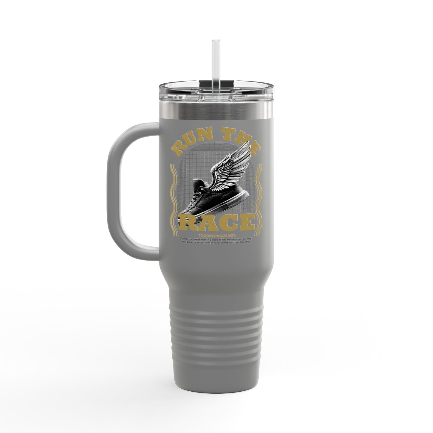 "Run The Race" Unisex Insulated Travel Mug, 40oz - The Shield of Light