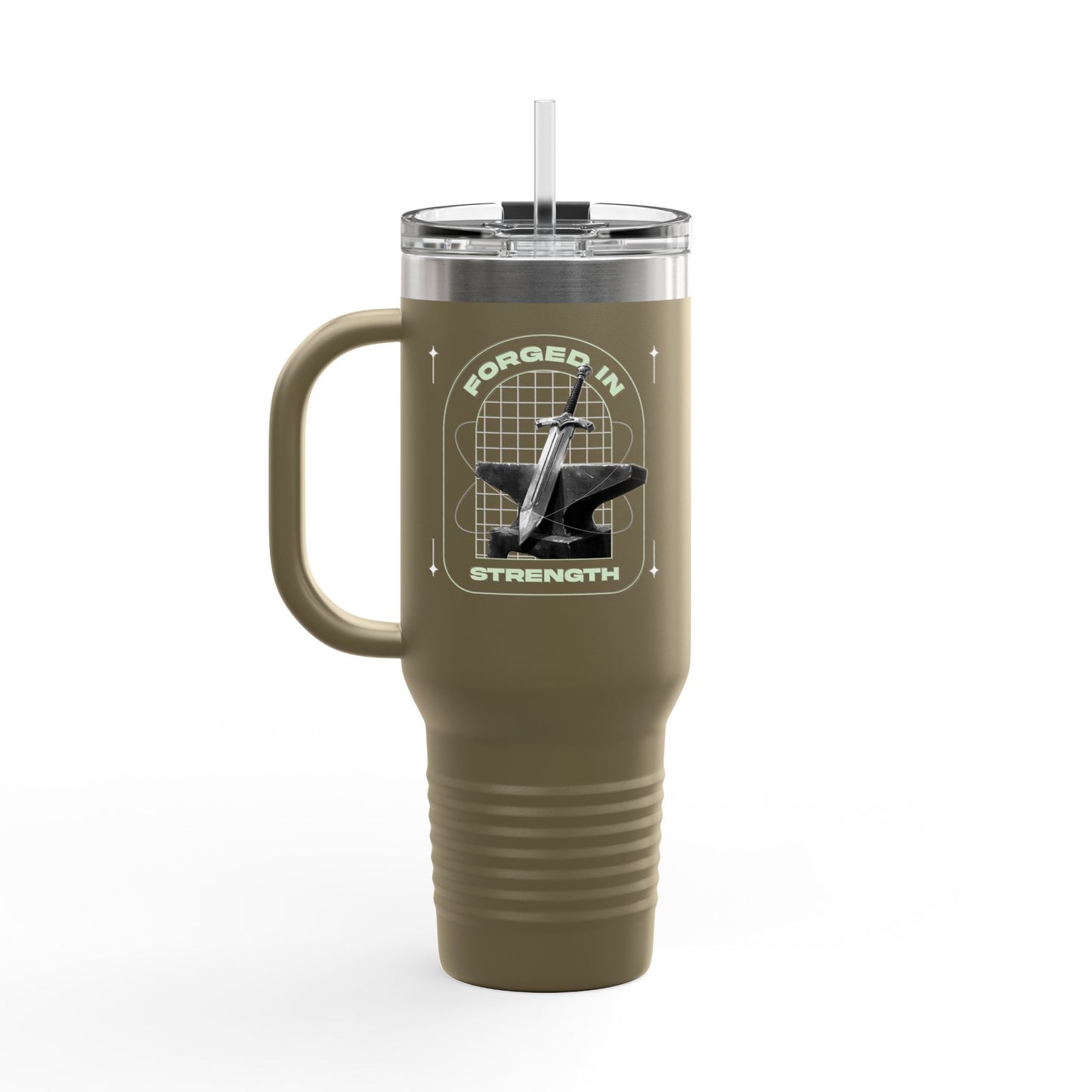 "Forged In Strength" Unisex Insulated Travel Mug, 40oz - The Shield of Light