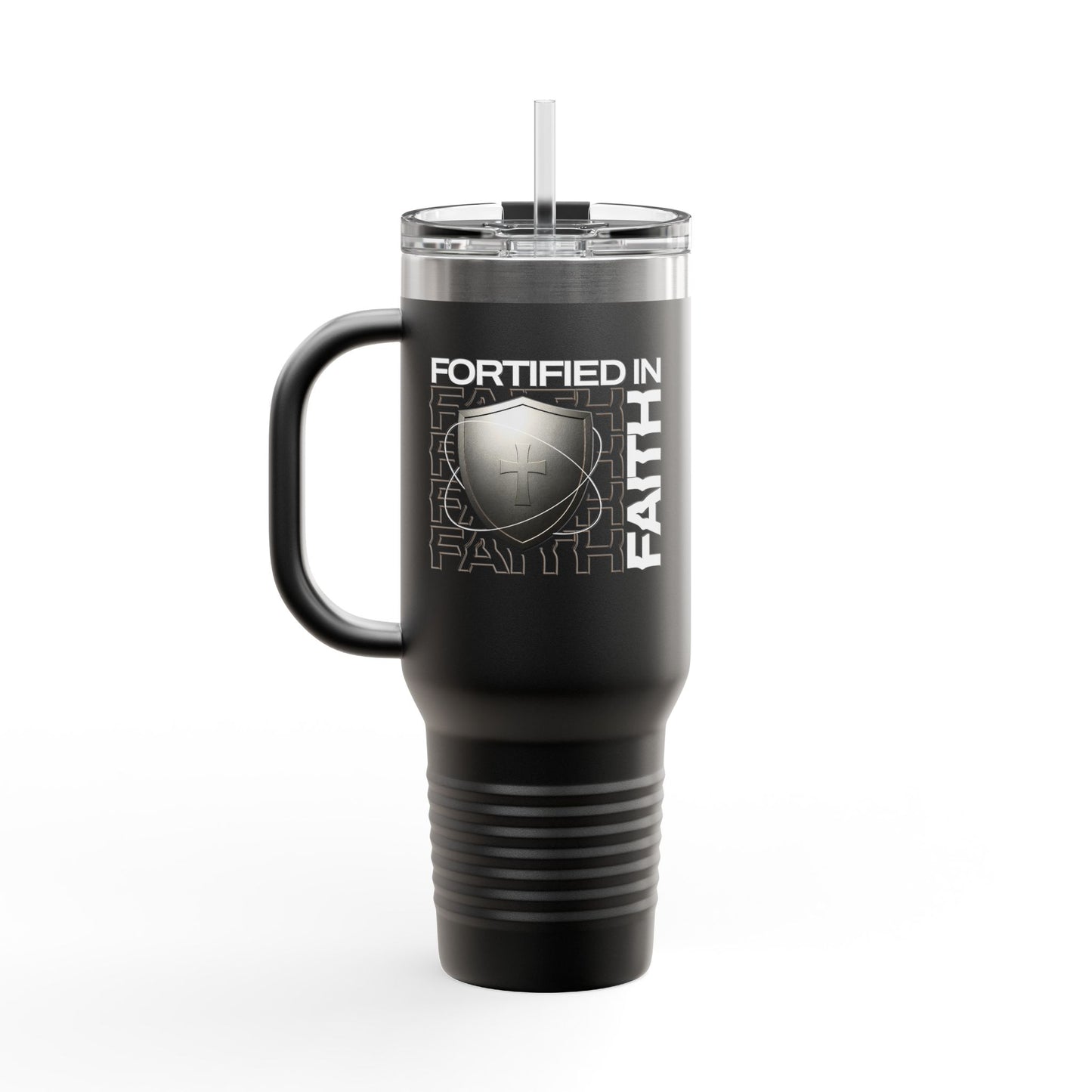 "Fortified In Faith " Unisex Insulated Travel Mug, 40oz - The Shield of Light