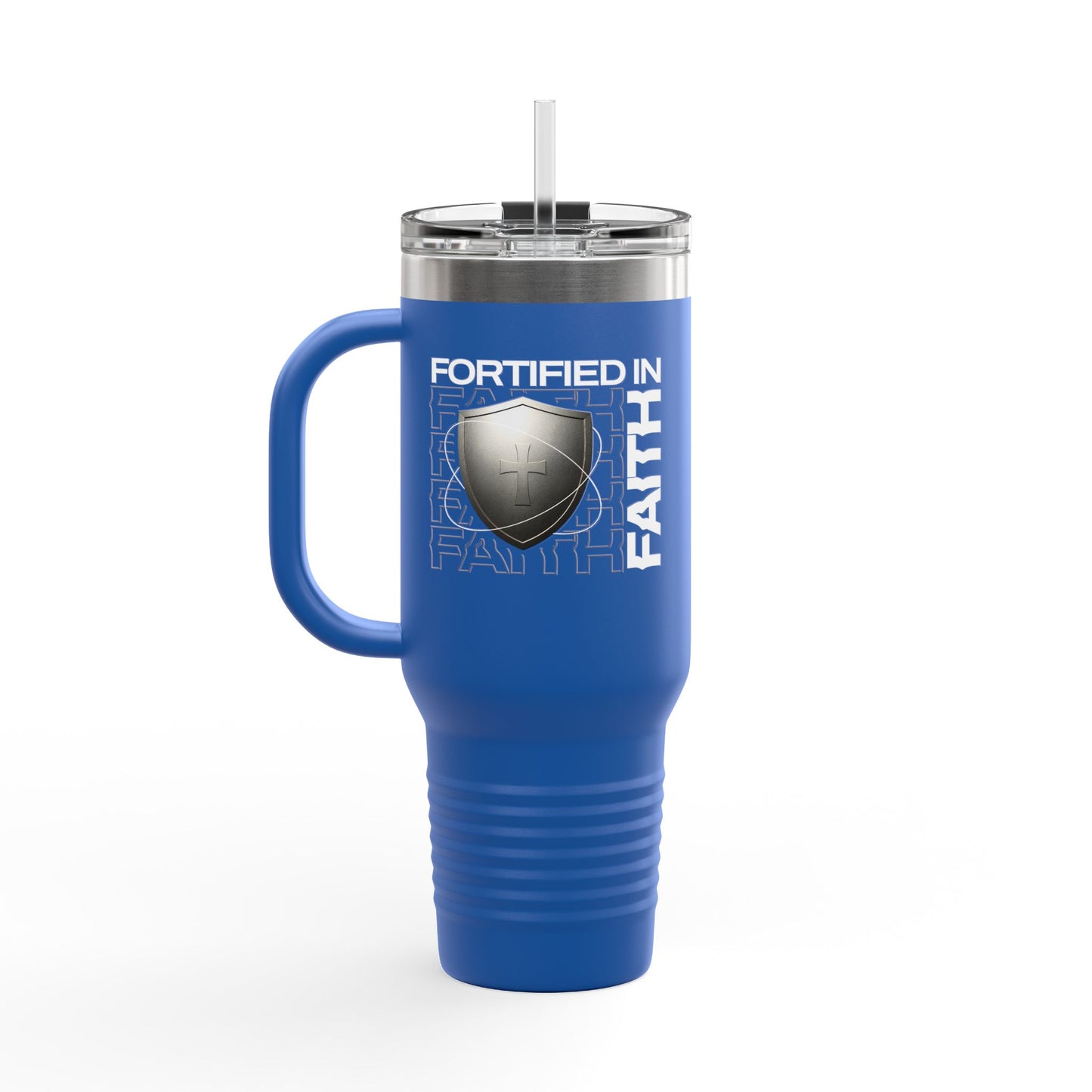 "Fortified In Faith " Unisex Insulated Travel Mug, 40oz - The Shield of Light