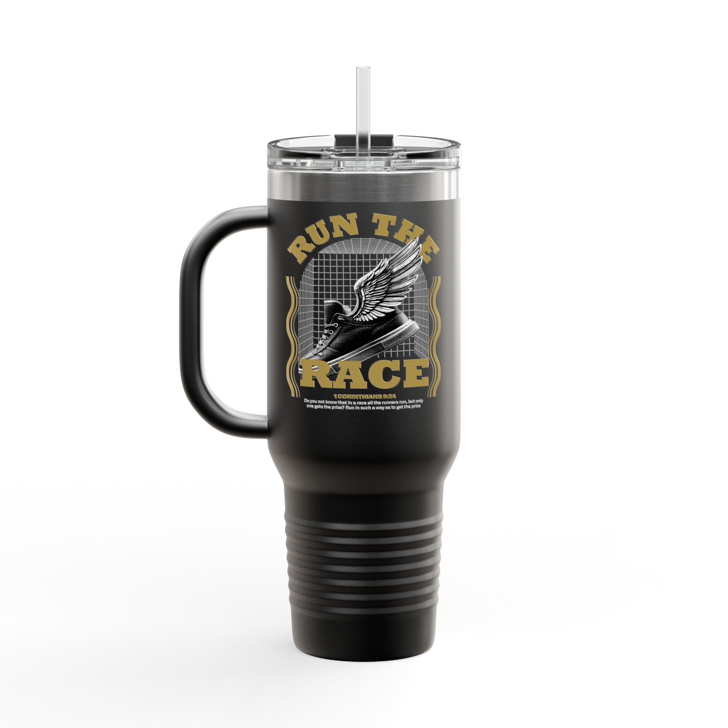 "Run The Race" Unisex Insulated Travel Mug, 40oz - The Shield of Light