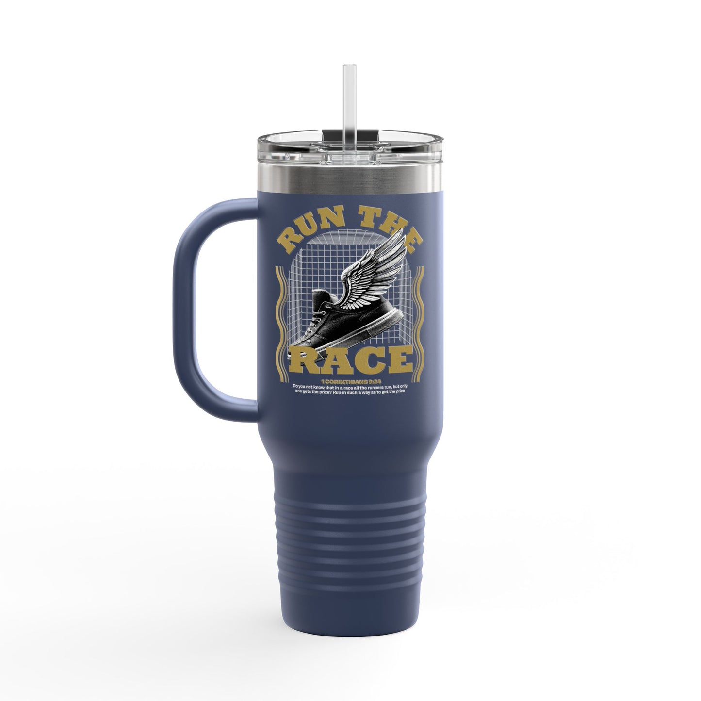 "Run The Race" Unisex Insulated Travel Mug, 40oz - The Shield of Light