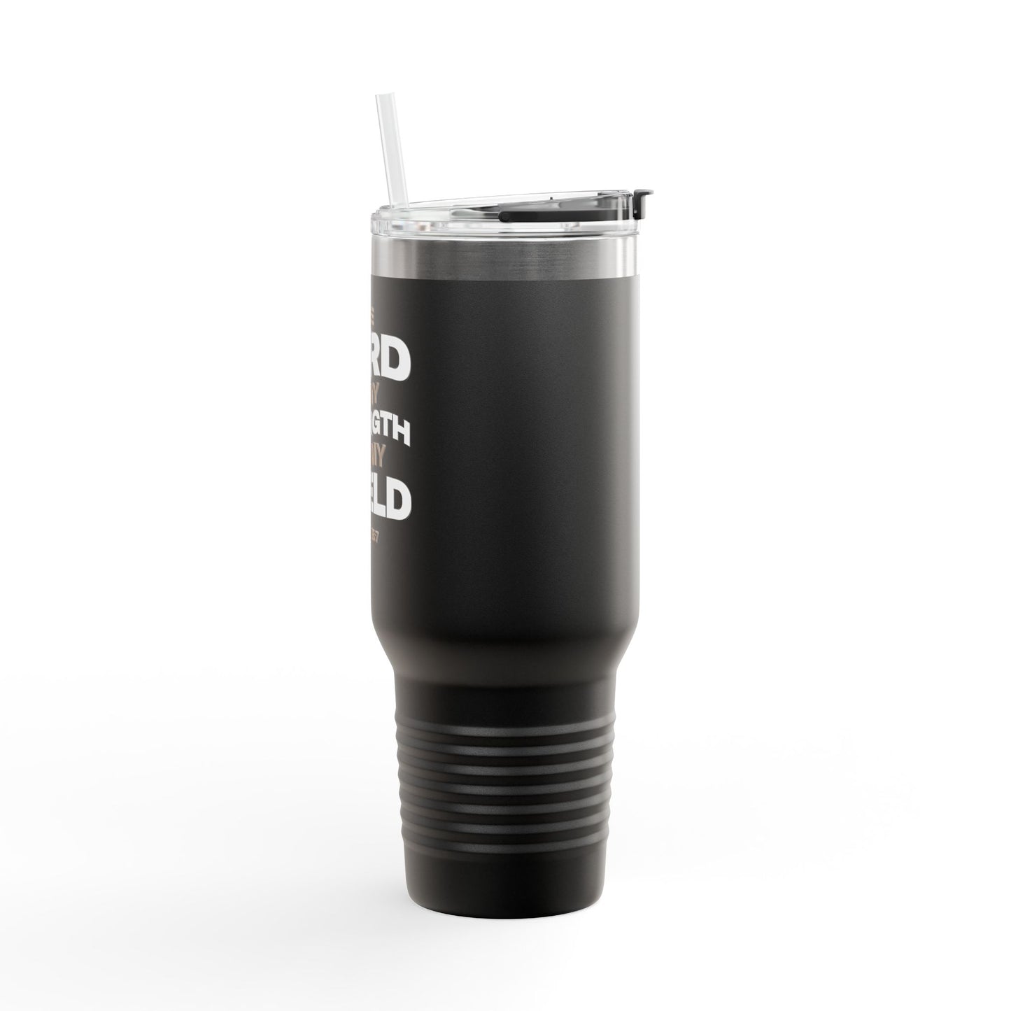 "The Lord Is My Strength and My Shield Psalm 28:7" Unisex Insulated Travel Mug, 40oz - The Shield of Light