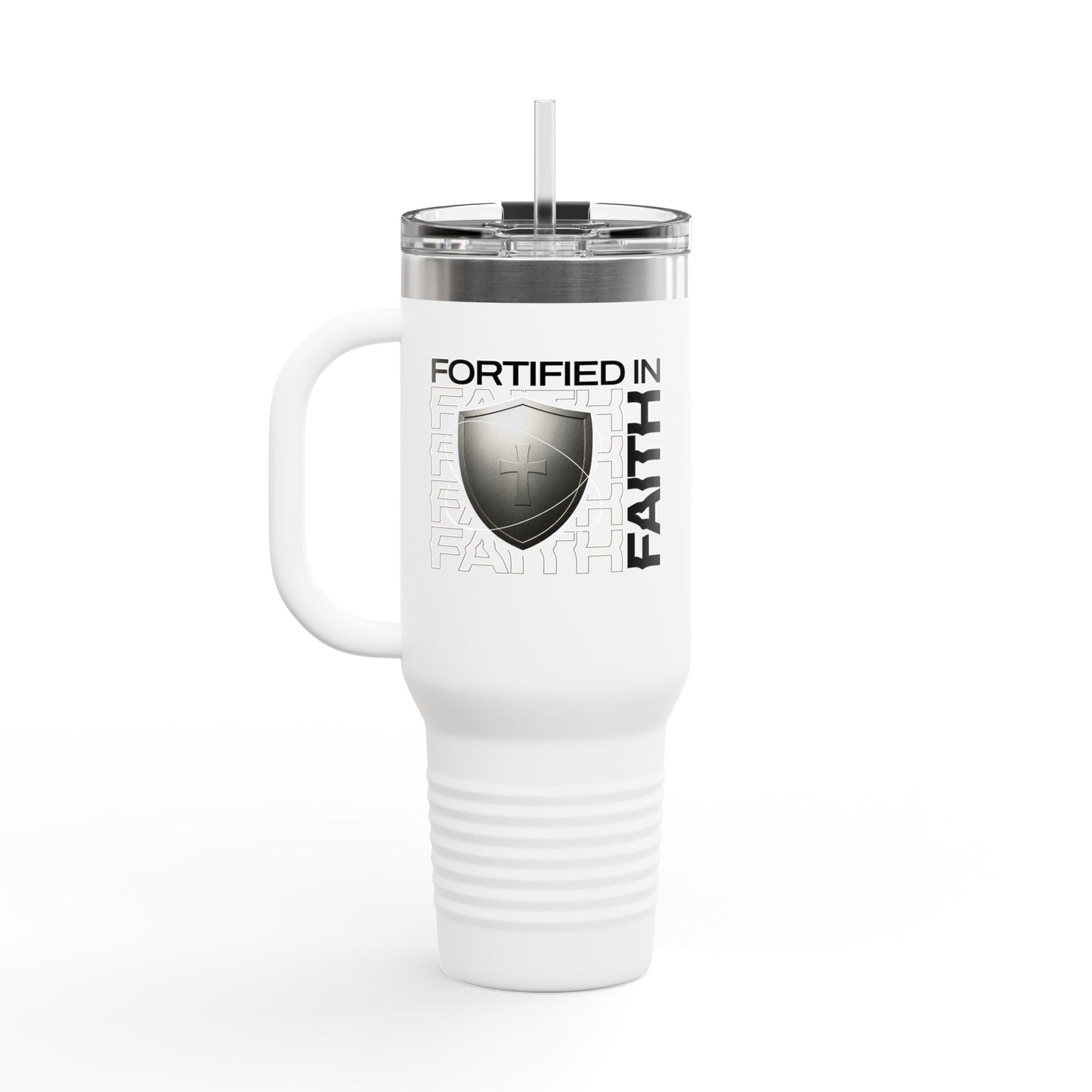 "Fortified In Faith " Unisex Insulated Travel Mug, 40oz - The Shield of Light