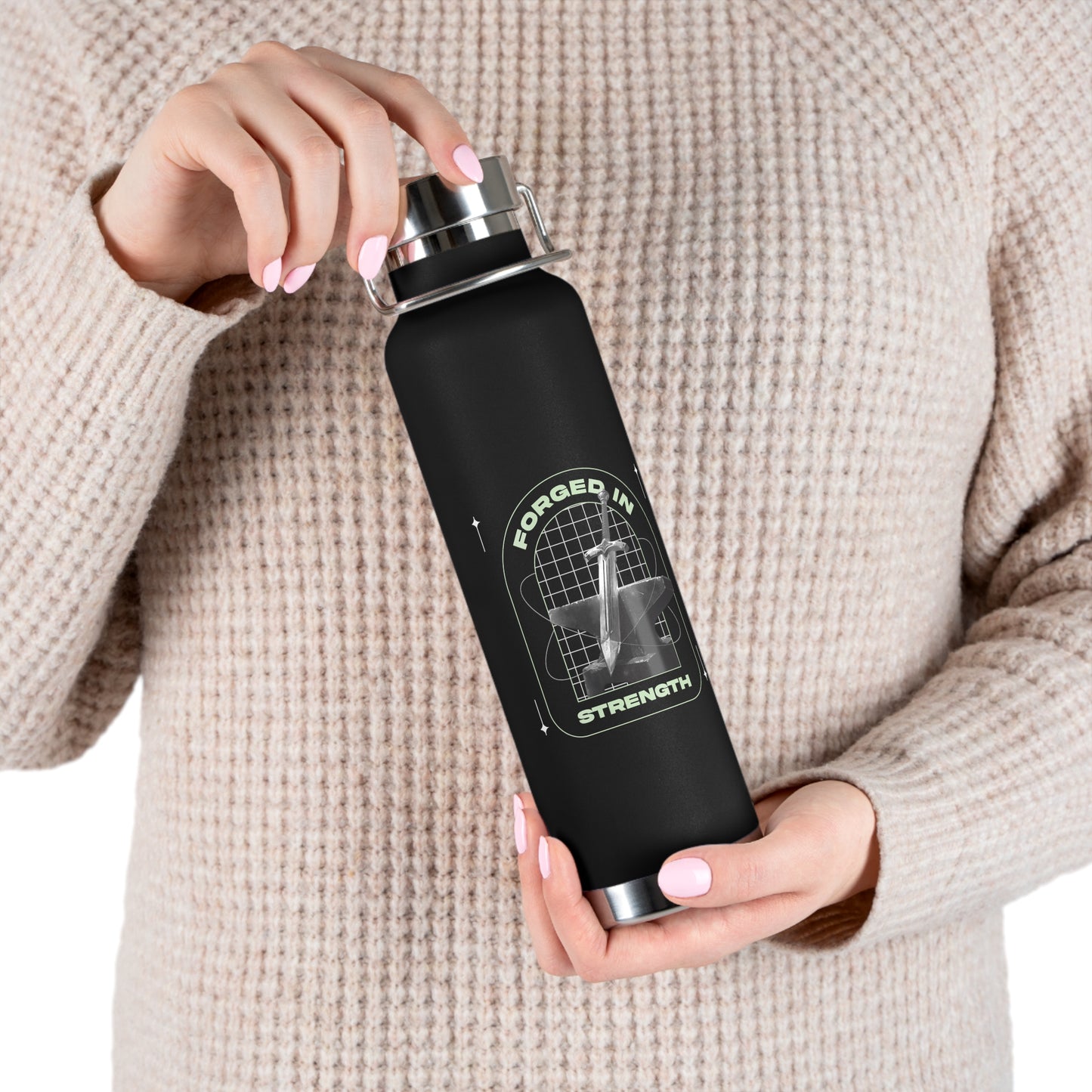 "Forged In Strength" Unisex Inspirational Copper Vacuum Insulated Bottle - 22oz - The Shield of Light