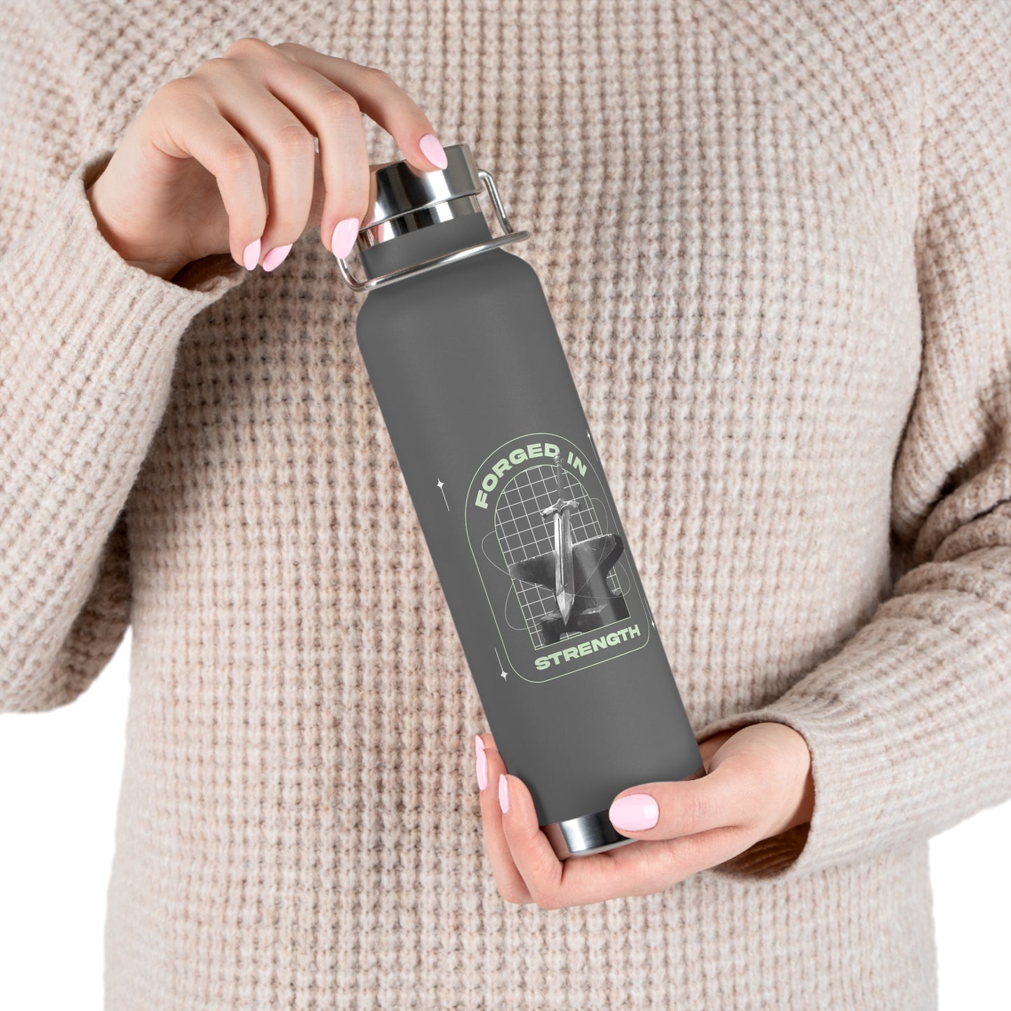 "Forged In Strength" Unisex Inspirational Copper Vacuum Insulated Bottle - 22oz - The Shield of Light