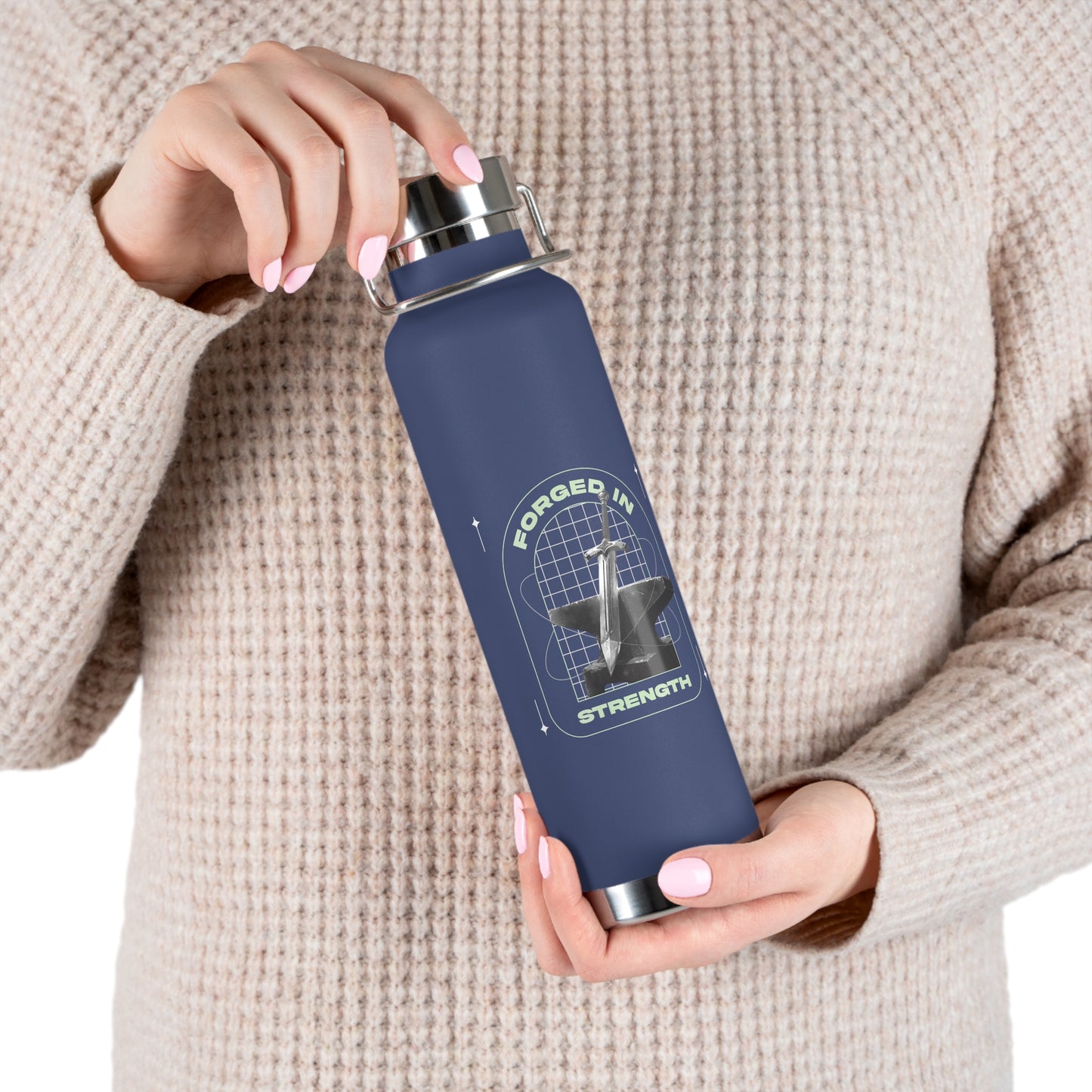 "Forged In Strength" Unisex Inspirational Copper Vacuum Insulated Bottle - 22oz - The Shield of Light