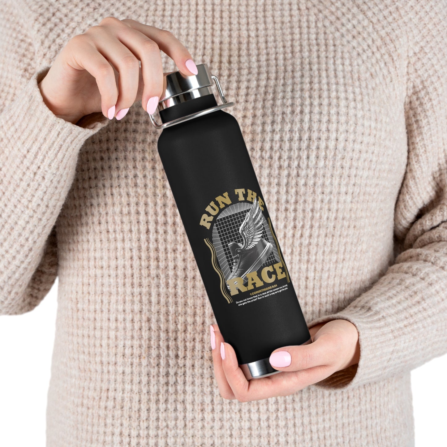 "Run The Race" Unisex Inspirational Copper Vacuum Insulated Bottle - 22oz - The Shield of Light