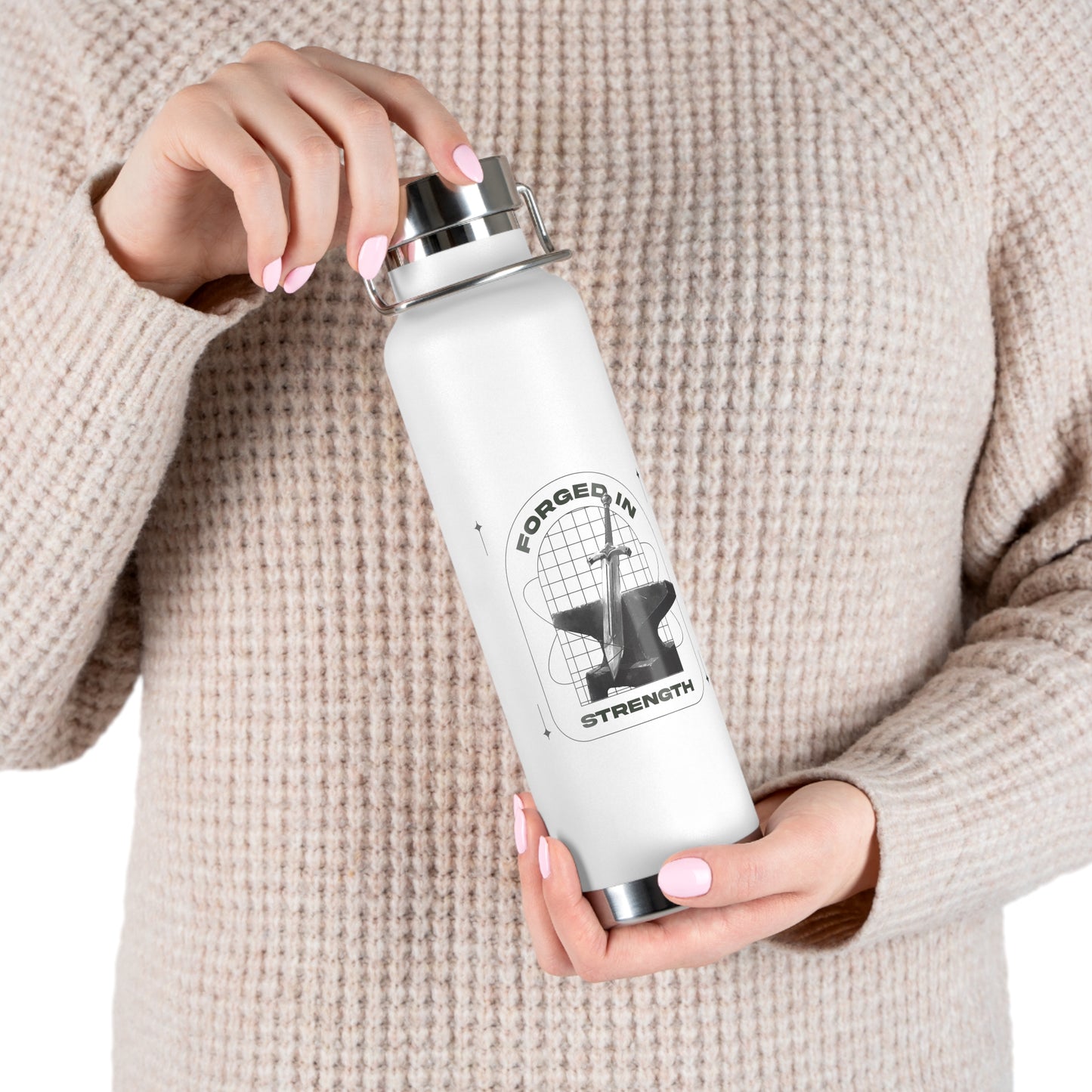 "Forged In Strength" Unisex Inspirational Copper Vacuum Insulated Bottle - 22oz - The Shield of Light