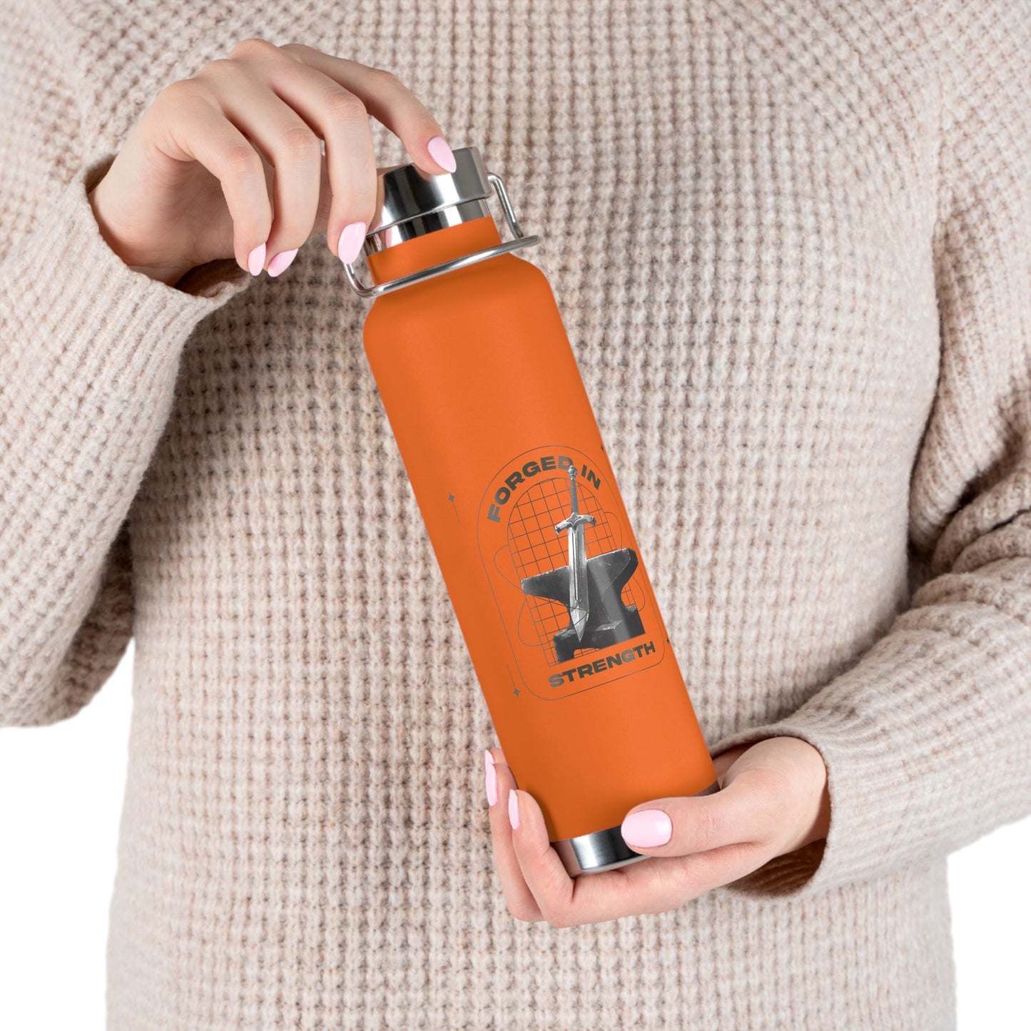 "Forged In Strength" Unisex Inspirational Copper Vacuum Insulated Bottle - 22oz - The Shield of Light