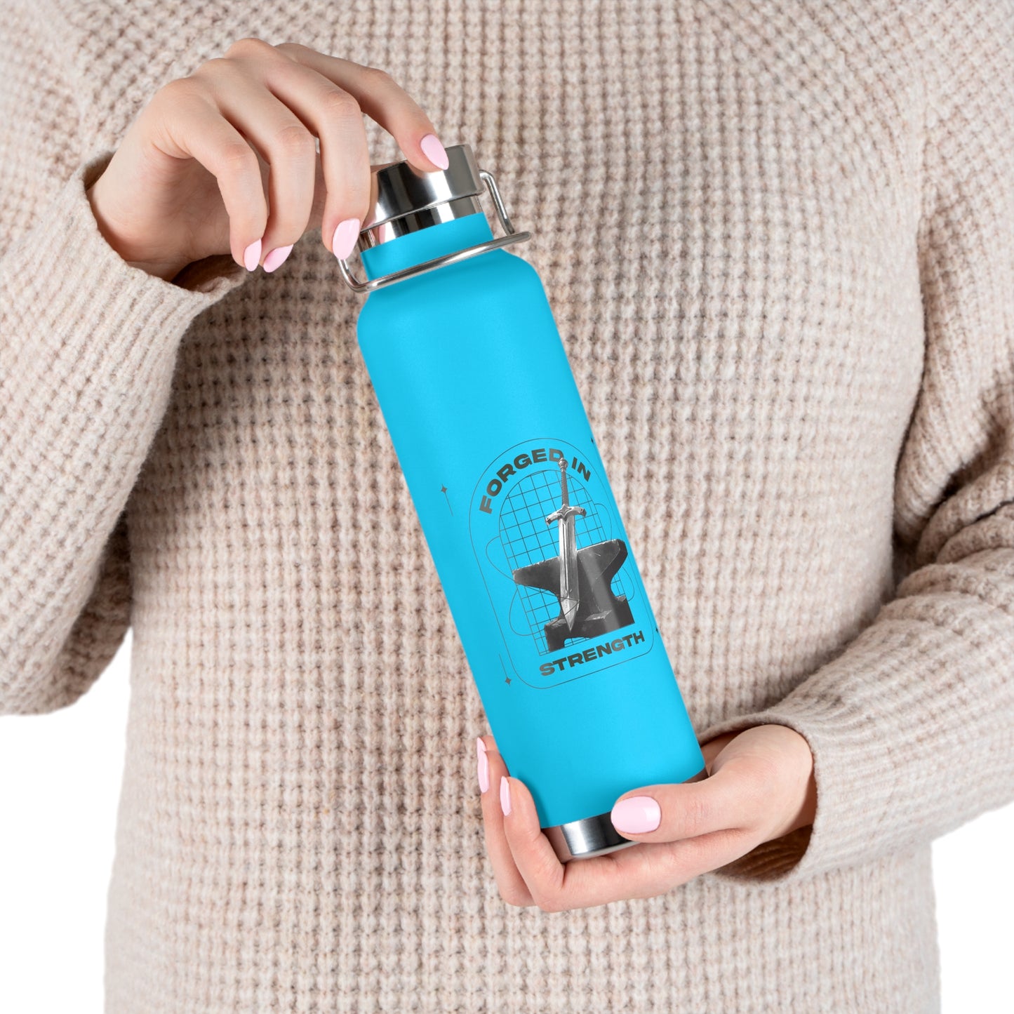 "Forged In Strength" Unisex Inspirational Copper Vacuum Insulated Bottle - 22oz - The Shield of Light