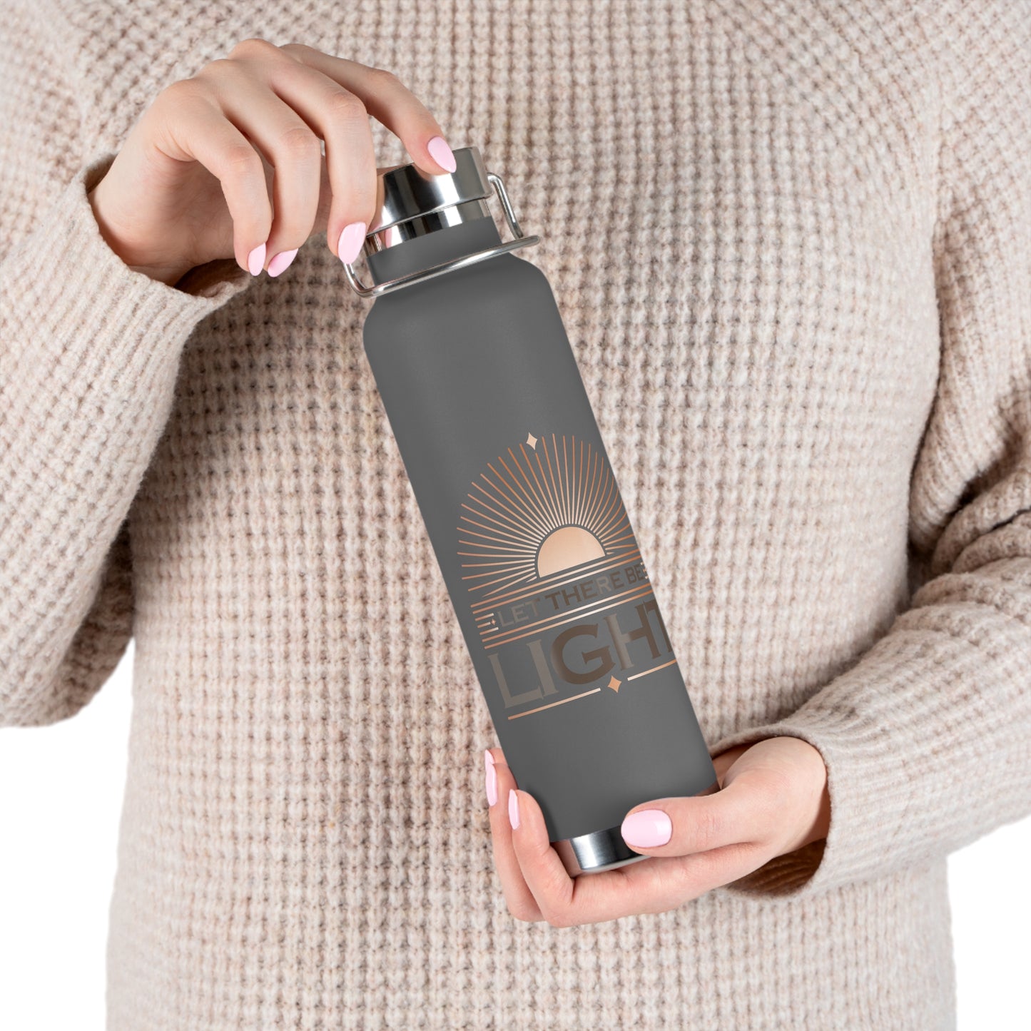 "Let There Be Light" Unisex Inspirational Copper Vacuum Insulated Bottle - 22oz - The Shield of Light