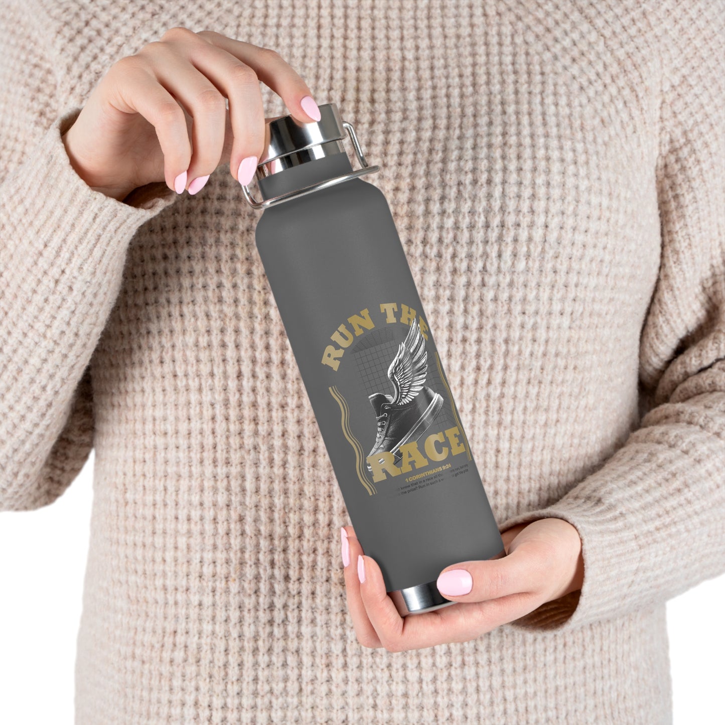"Run The Race" Unisex Inspirational Copper Vacuum Insulated Bottle - 22oz - The Shield of Light