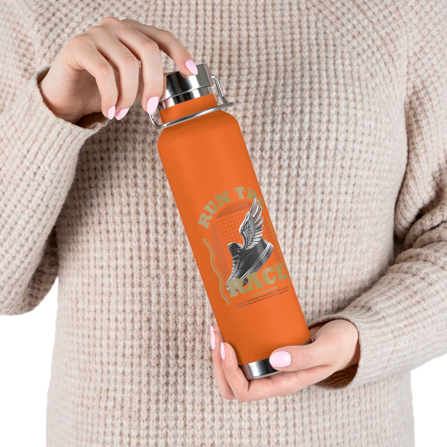 "Run The Race" Unisex Inspirational Copper Vacuum Insulated Bottle - 22oz - The Shield of Light