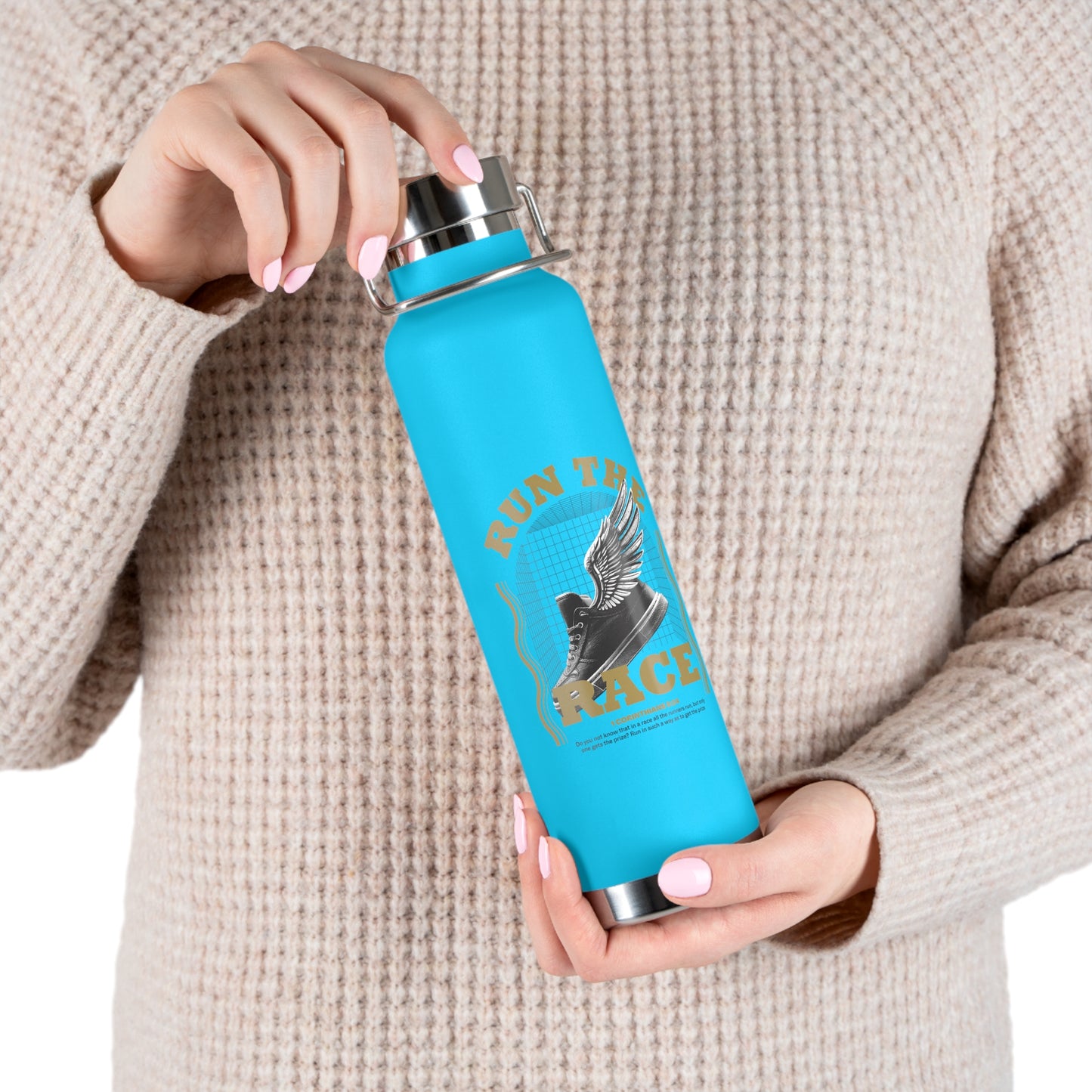 "Run The Race" Unisex Inspirational Copper Vacuum Insulated Bottle - 22oz - The Shield of Light