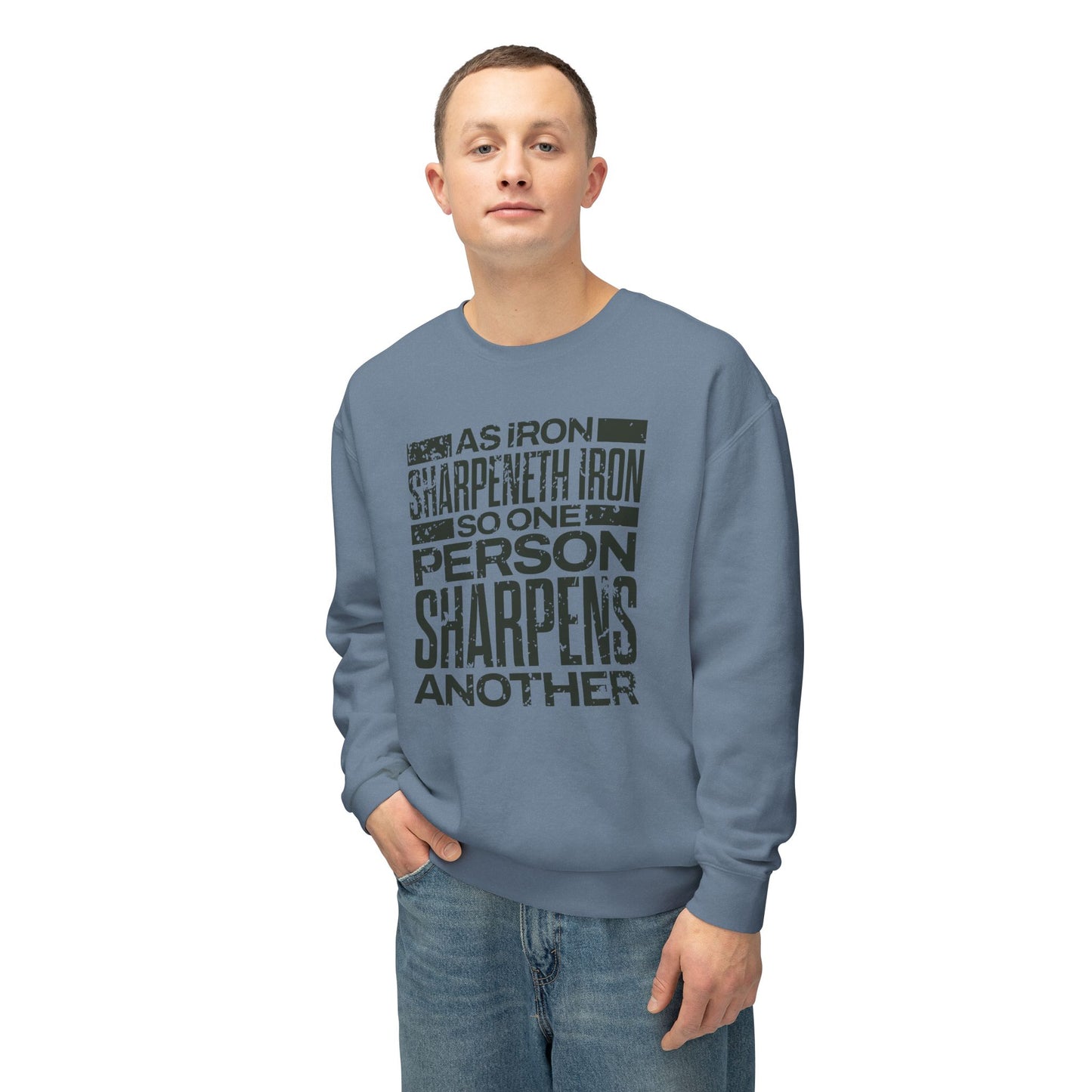 "As Iron Sharpeneth Iron So One Person Sharpens Another" Unisex Lightweight Crewneck Sweatshirt - The Shield of Light
