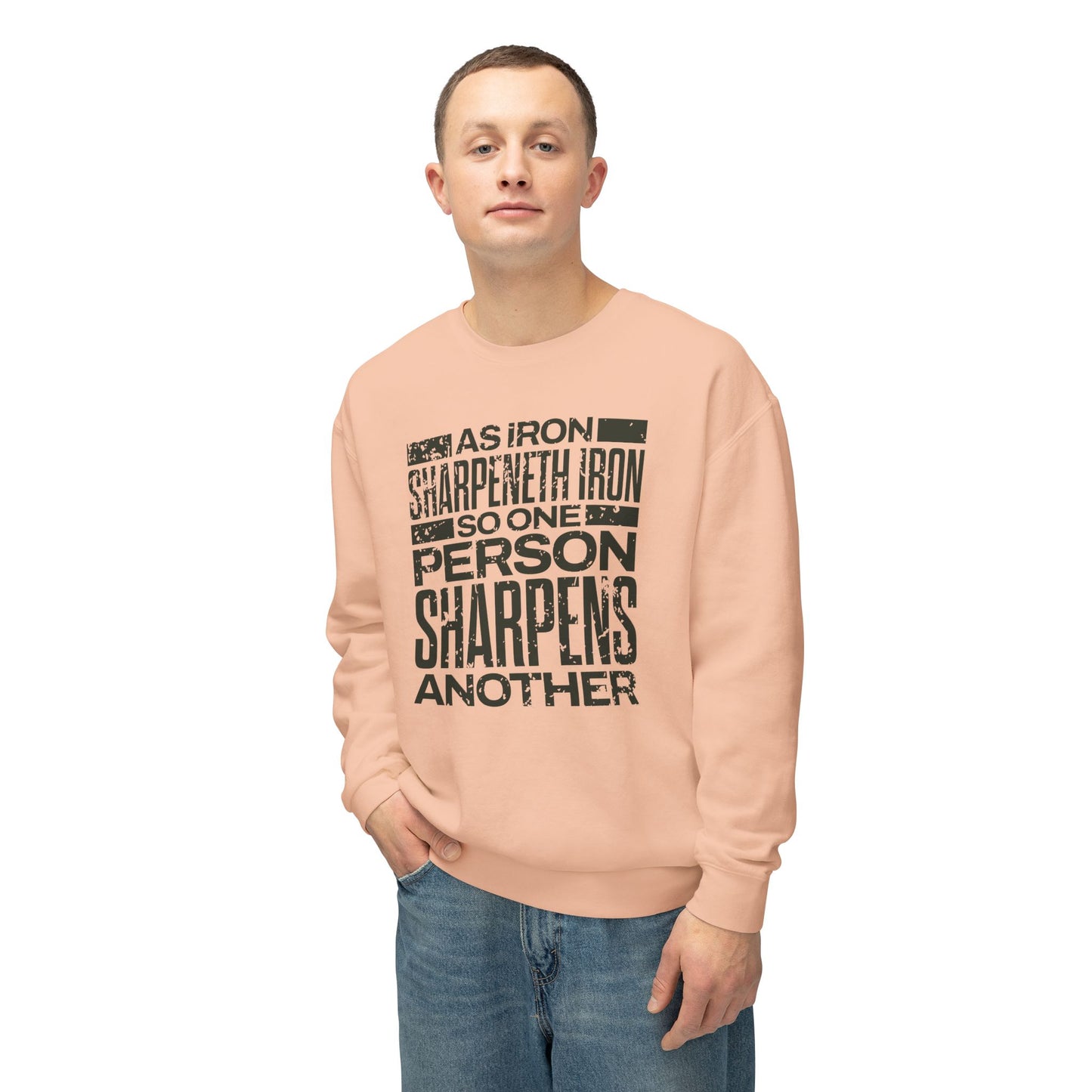 "As Iron Sharpeneth Iron So One Person Sharpens Another" Unisex Lightweight Crewneck Sweatshirt - The Shield of Light