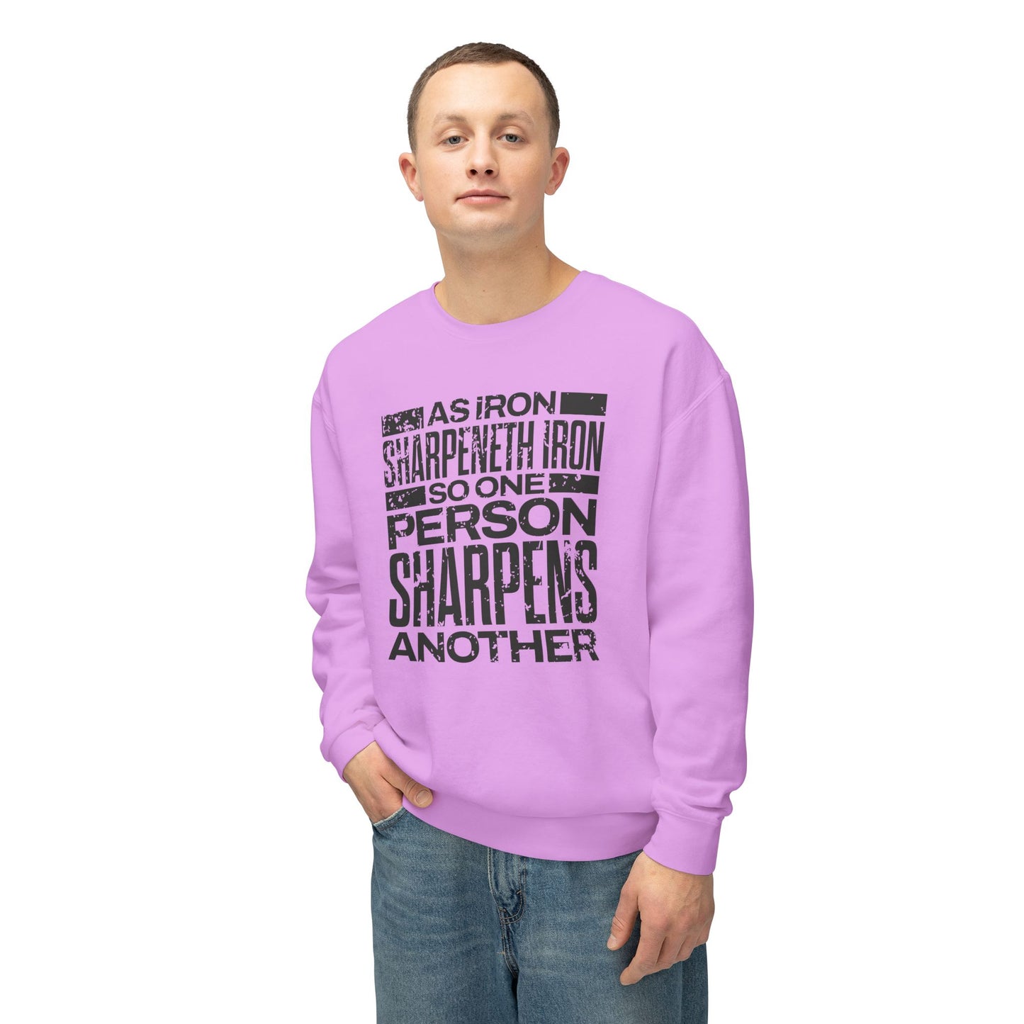 "As Iron Sharpeneth Iron So One Person Sharpens Another" Unisex Lightweight Crewneck Sweatshirt - The Shield of Light