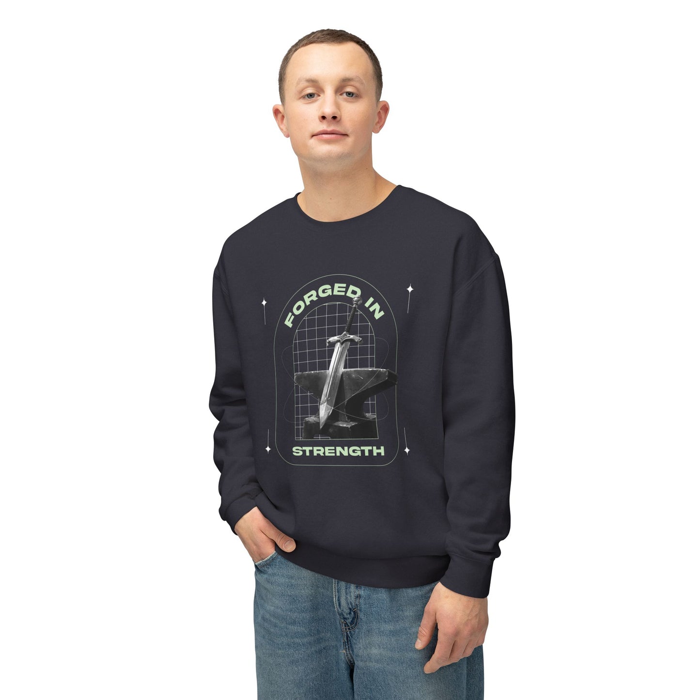 "Forged In Strength" Unisex Lightweight Crewneck Sweatshirt - The Shield of Light