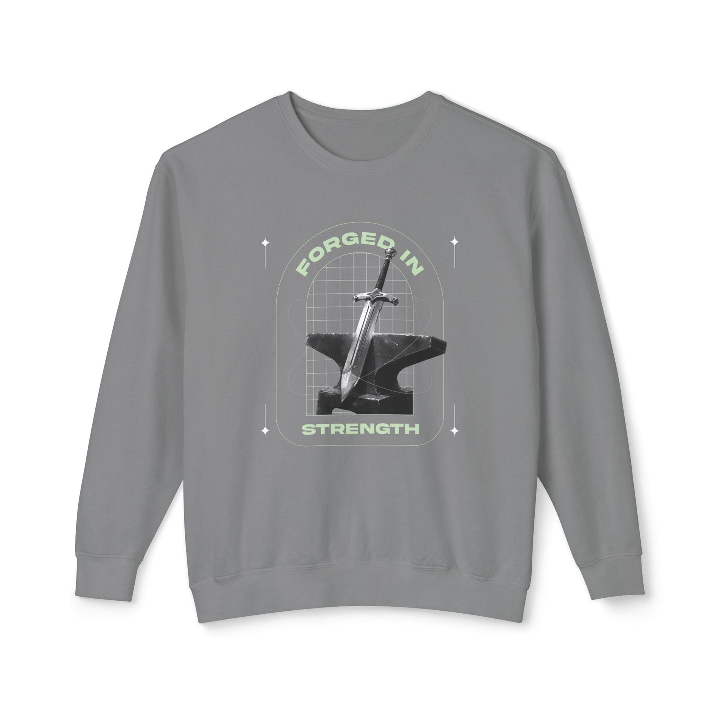 "Forged In Strength" Unisex Lightweight Crewneck Sweatshirt - The Shield of Light