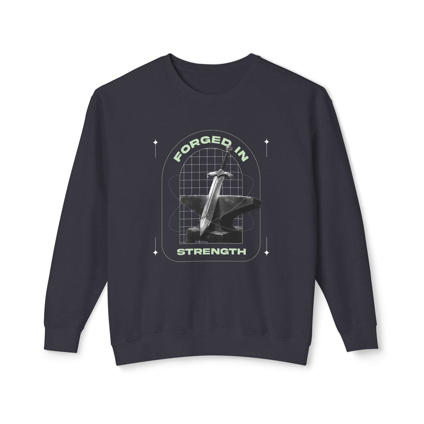 "Forged In Strength" Unisex Lightweight Crewneck Sweatshirt - The Shield of Light