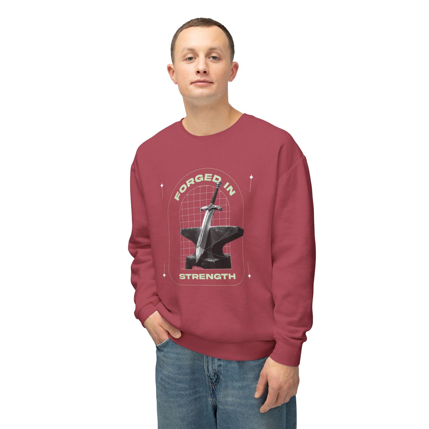 "Forged In Strength" Unisex Lightweight Crewneck Sweatshirt - The Shield of Light