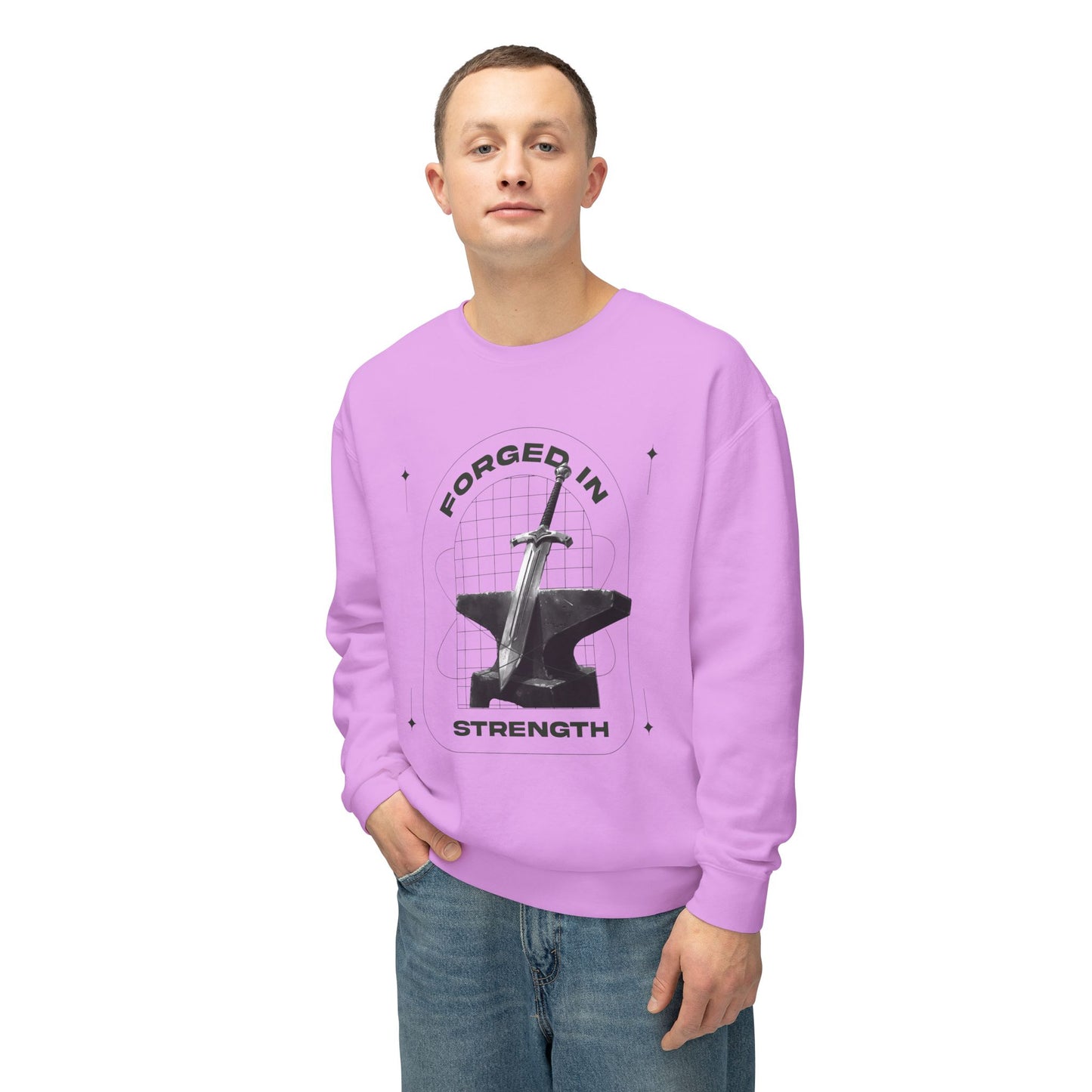 "Forged In Strength" Unisex Lightweight Crewneck Sweatshirt - The Shield of Light