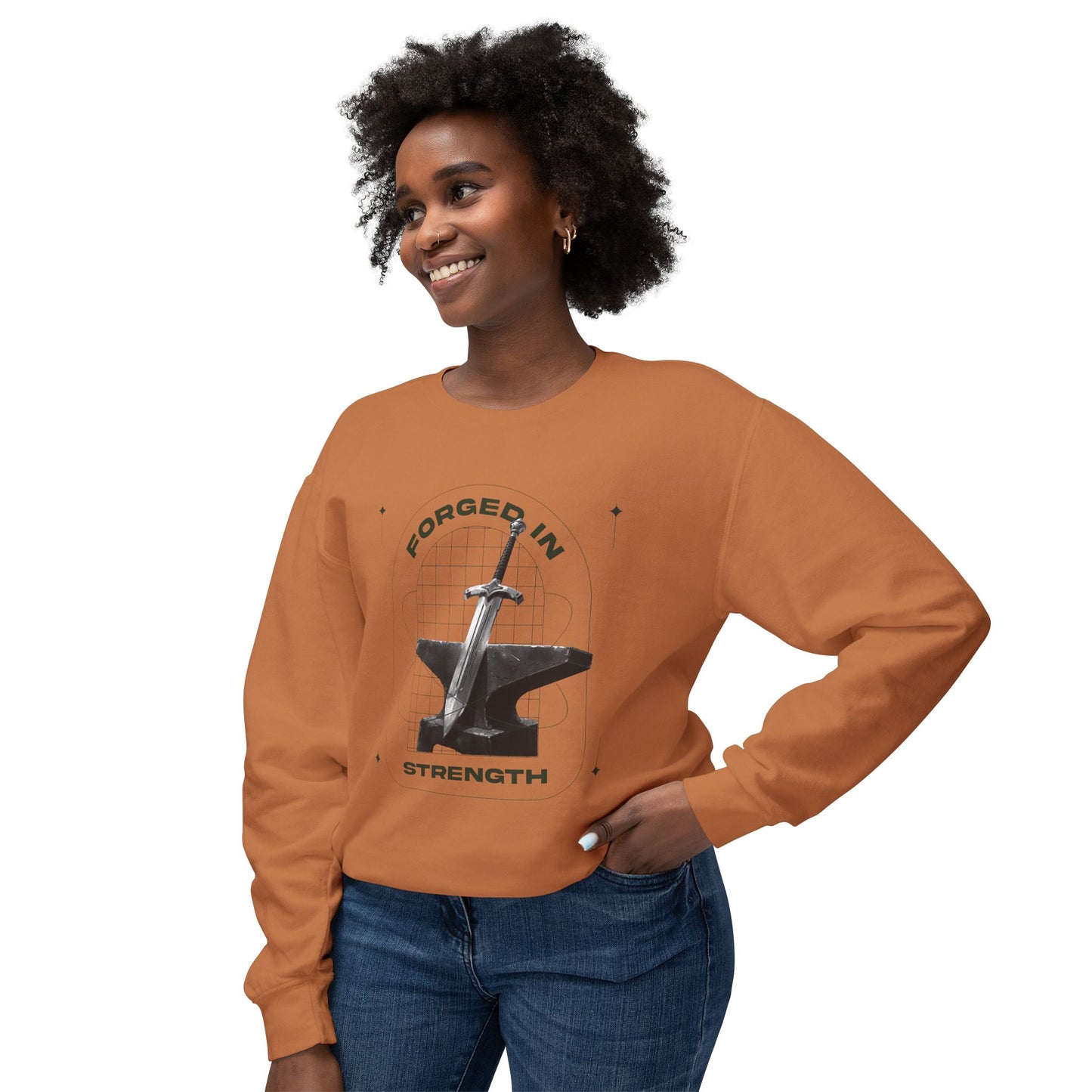 "Forged In Strength" Unisex Lightweight Crewneck Sweatshirt - The Shield of Light