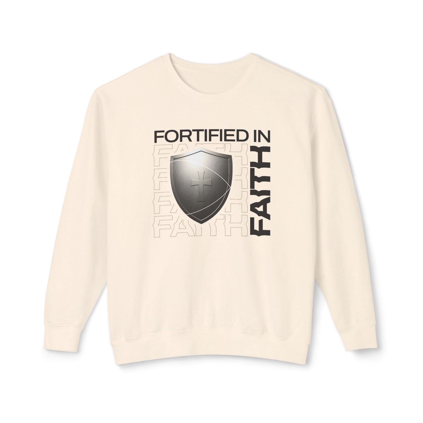 "Fortified In Faith " Unisex Lightweight Crewneck Sweatshirt - The Shield of Light