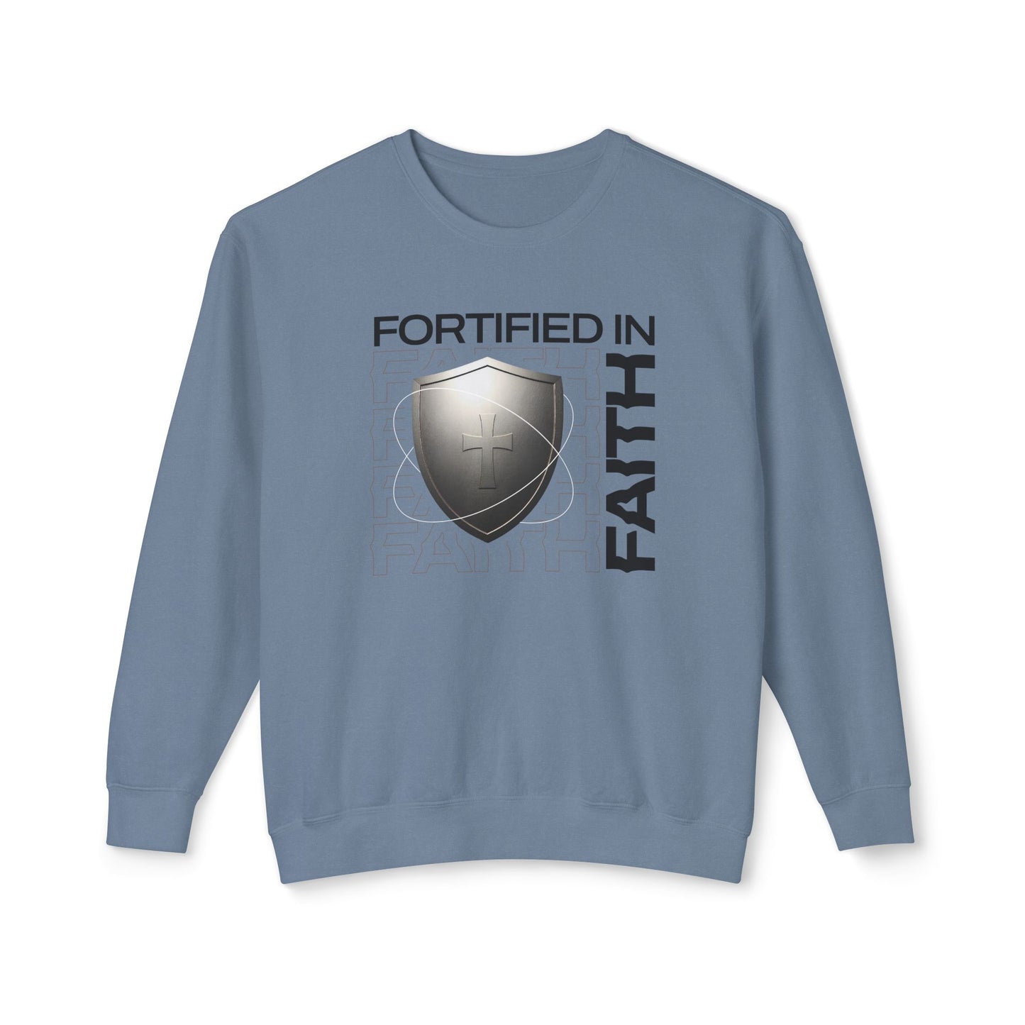 "Fortified In Faith " Unisex Lightweight Crewneck Sweatshirt - The Shield of Light