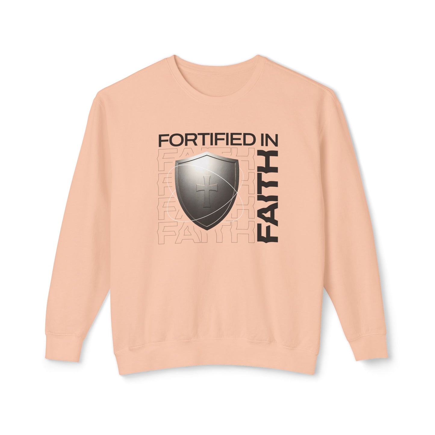 "Fortified In Faith " Unisex Lightweight Crewneck Sweatshirt - The Shield of Light