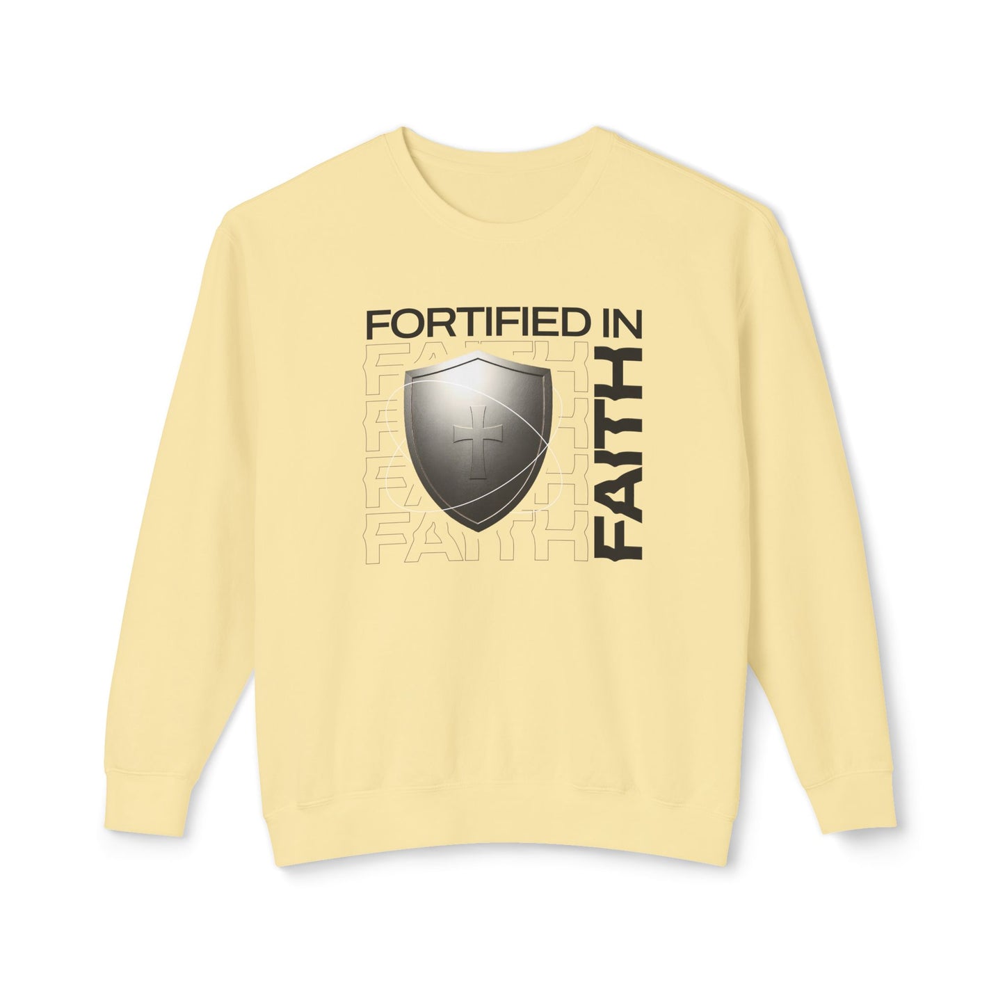 "Fortified In Faith " Unisex Lightweight Crewneck Sweatshirt - The Shield of Light