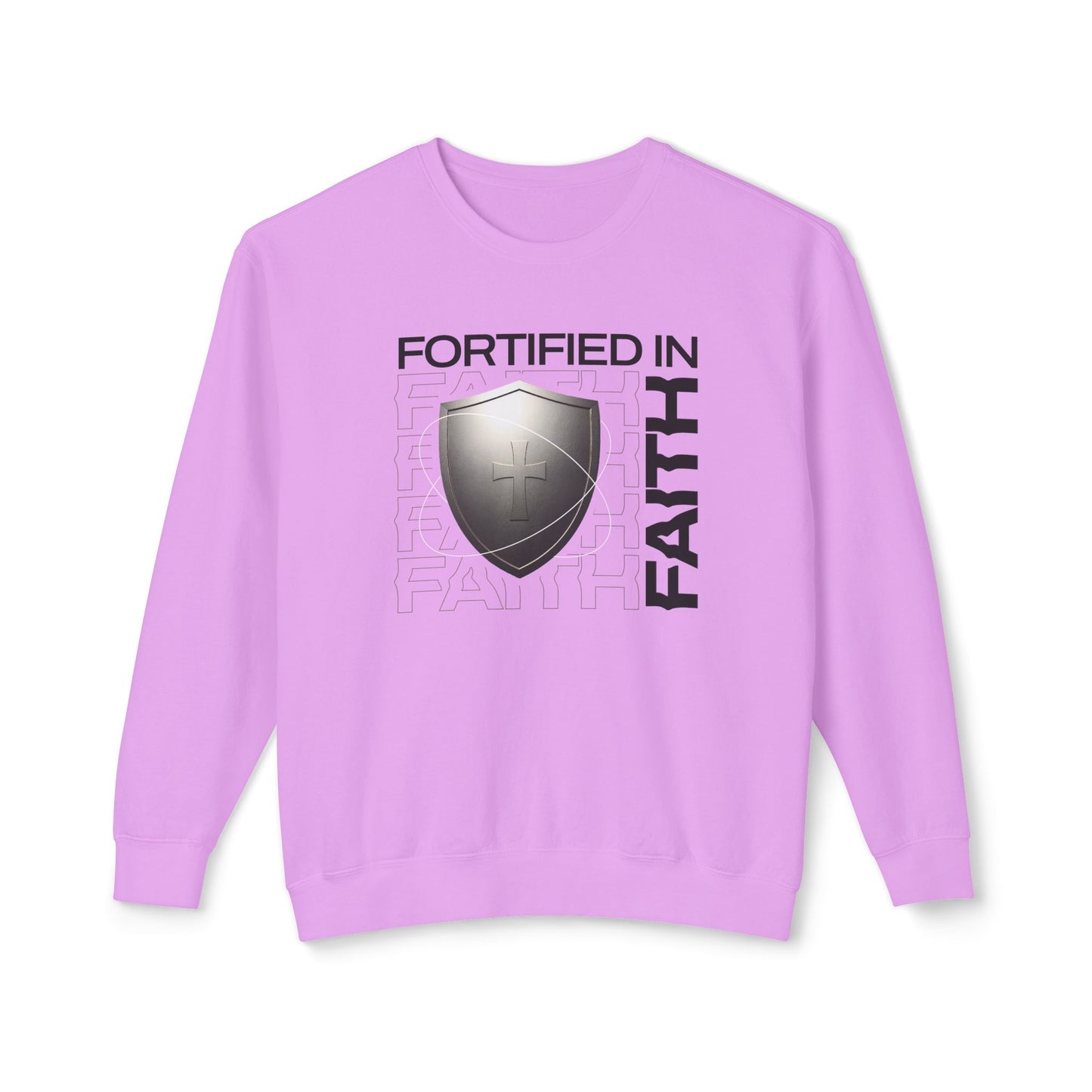 "Fortified In Faith " Unisex Lightweight Crewneck Sweatshirt - The Shield of Light