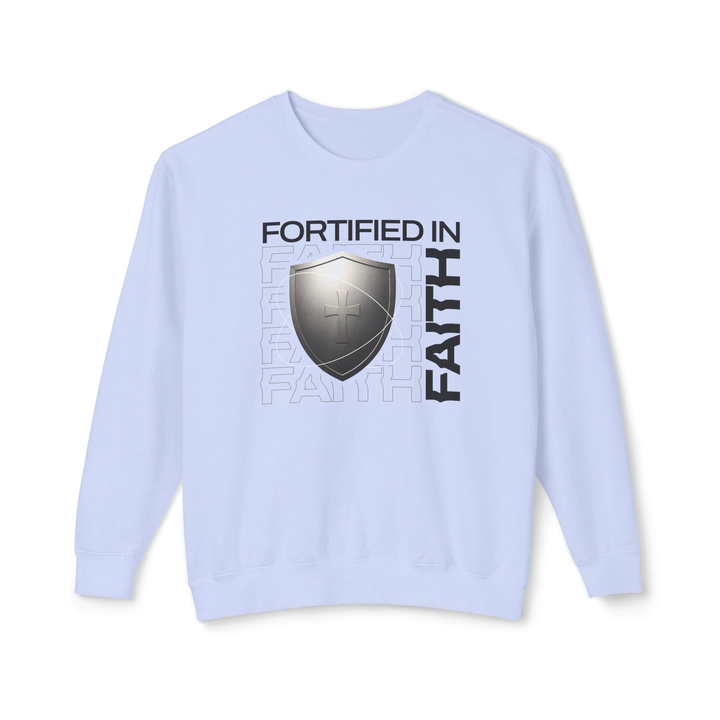 "Fortified In Faith " Unisex Lightweight Crewneck Sweatshirt - The Shield of Light