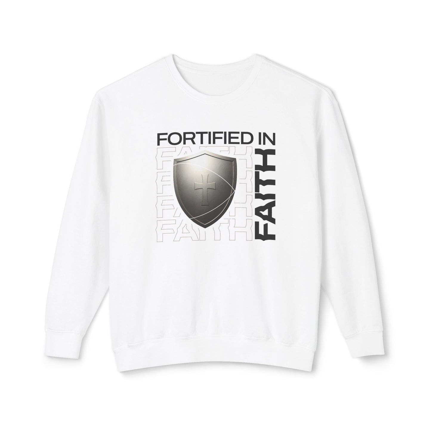 "Fortified In Faith " Unisex Lightweight Crewneck Sweatshirt - The Shield of Light