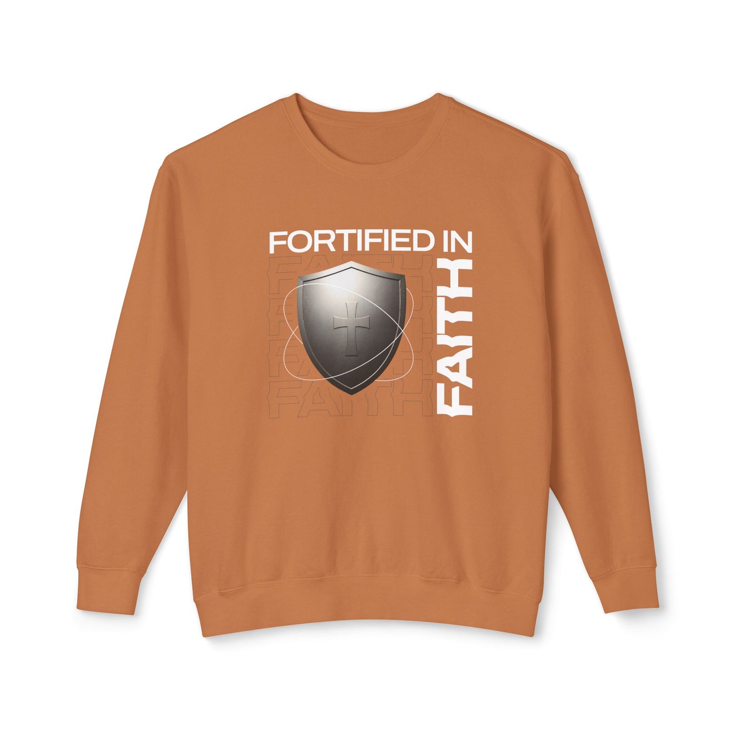 "Fortified In Faith " Unisex Lightweight Crewneck Sweatshirt - The Shield of Light