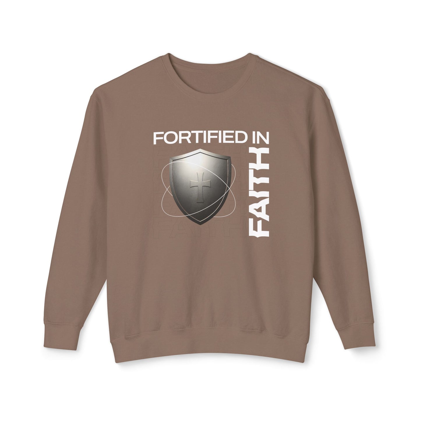 "Fortified In Faith " Unisex Lightweight Crewneck Sweatshirt - The Shield of Light
