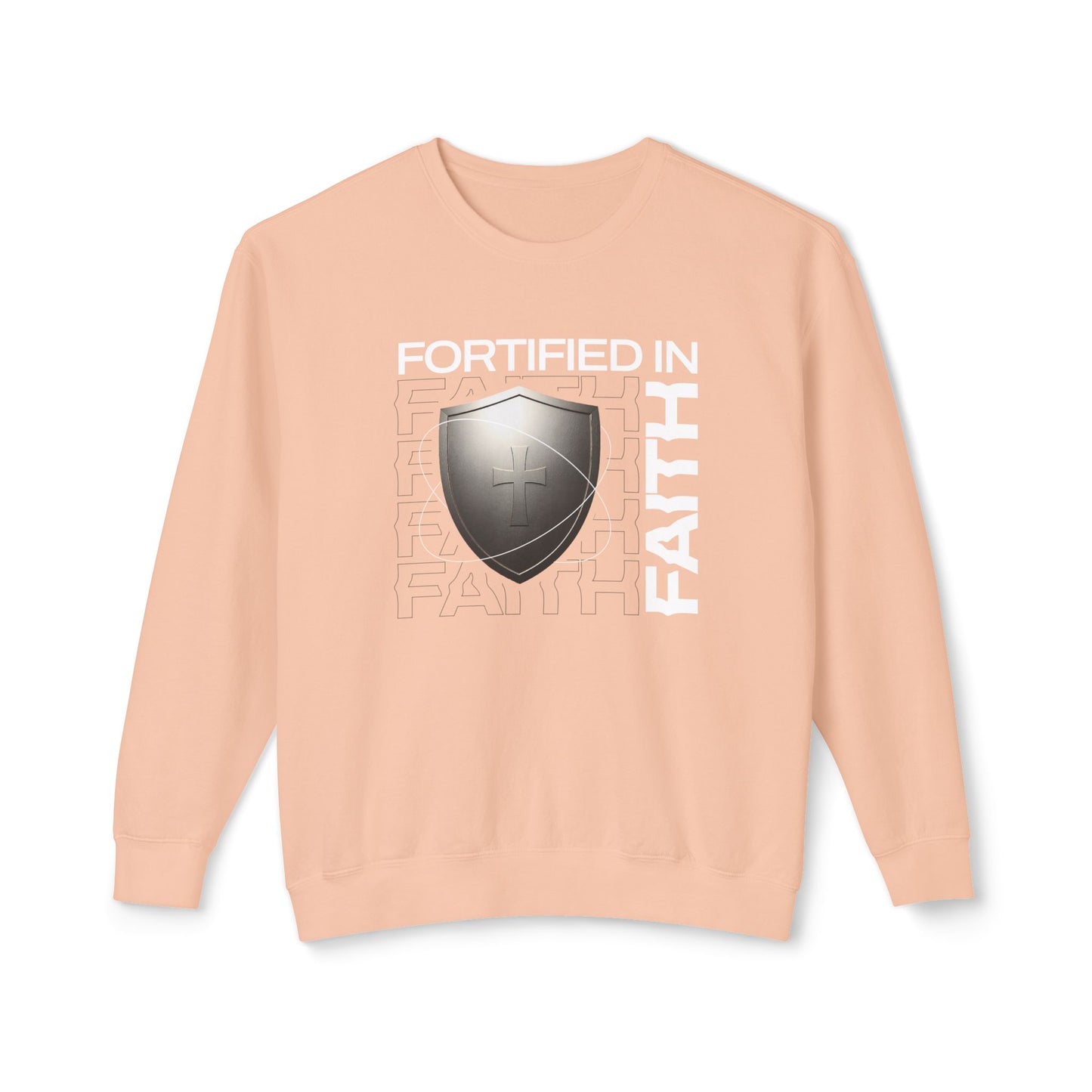 "Fortified In Faith " Unisex Lightweight Crewneck Sweatshirt - The Shield of Light