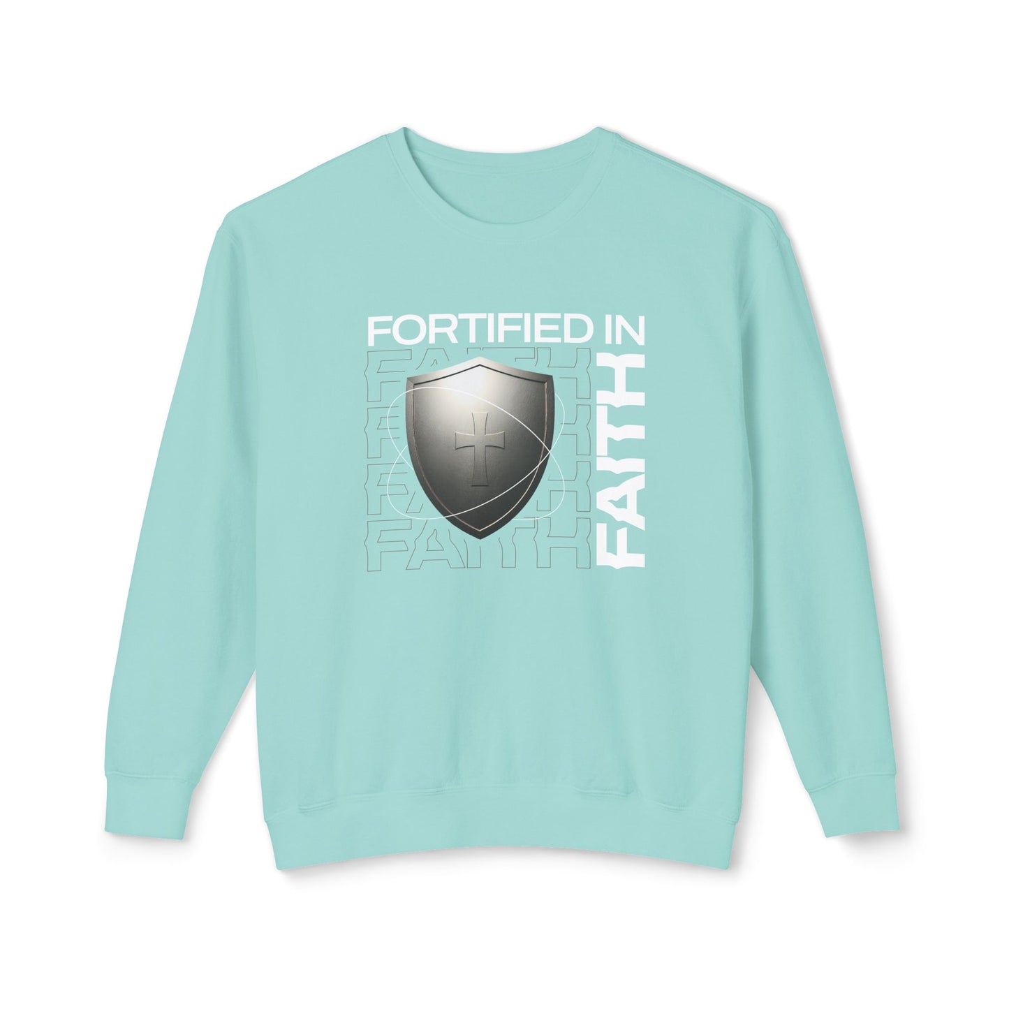 "Fortified In Faith " Unisex Lightweight Crewneck Sweatshirt - The Shield of Light