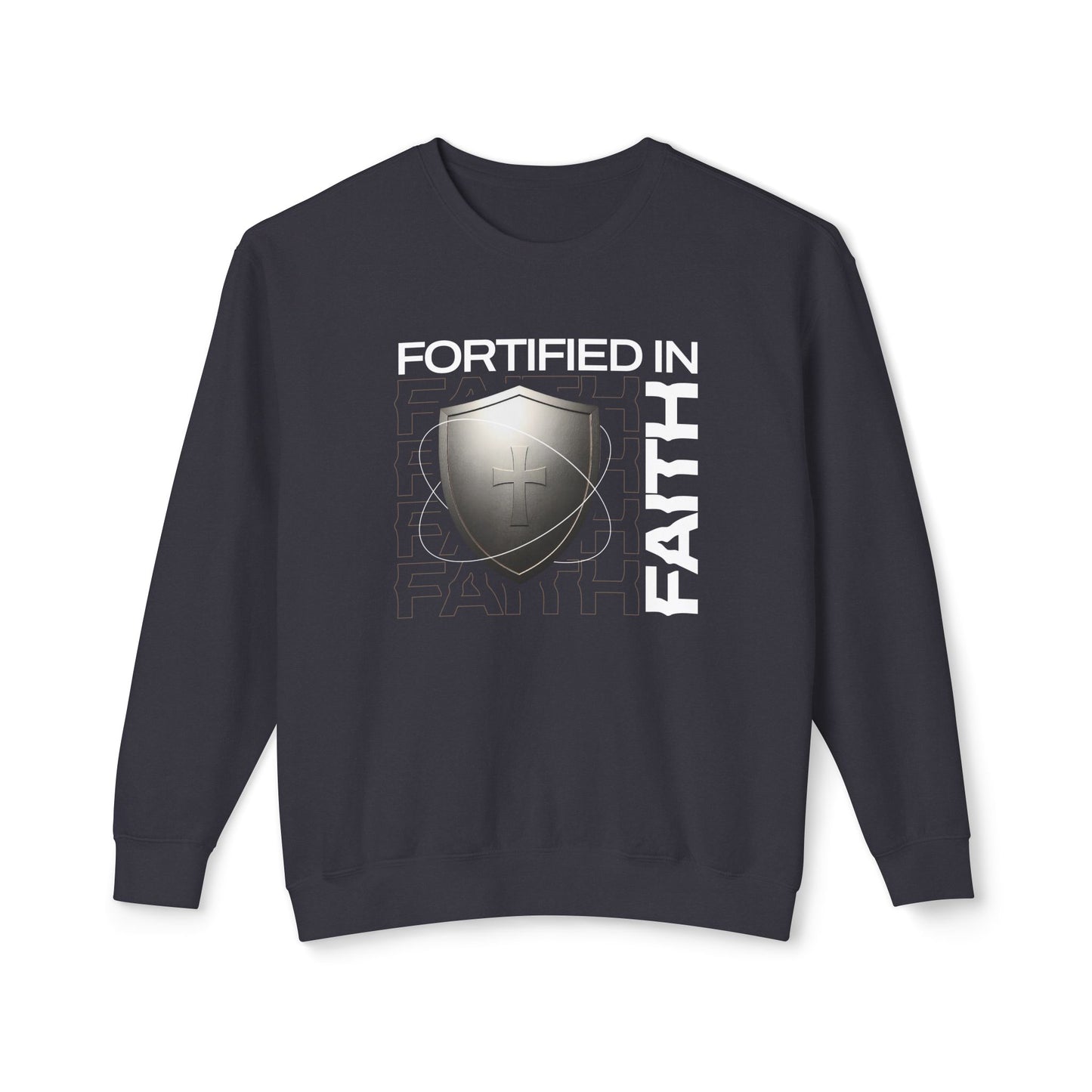 "Fortified In Faith " Unisex Lightweight Crewneck Sweatshirt - The Shield of Light