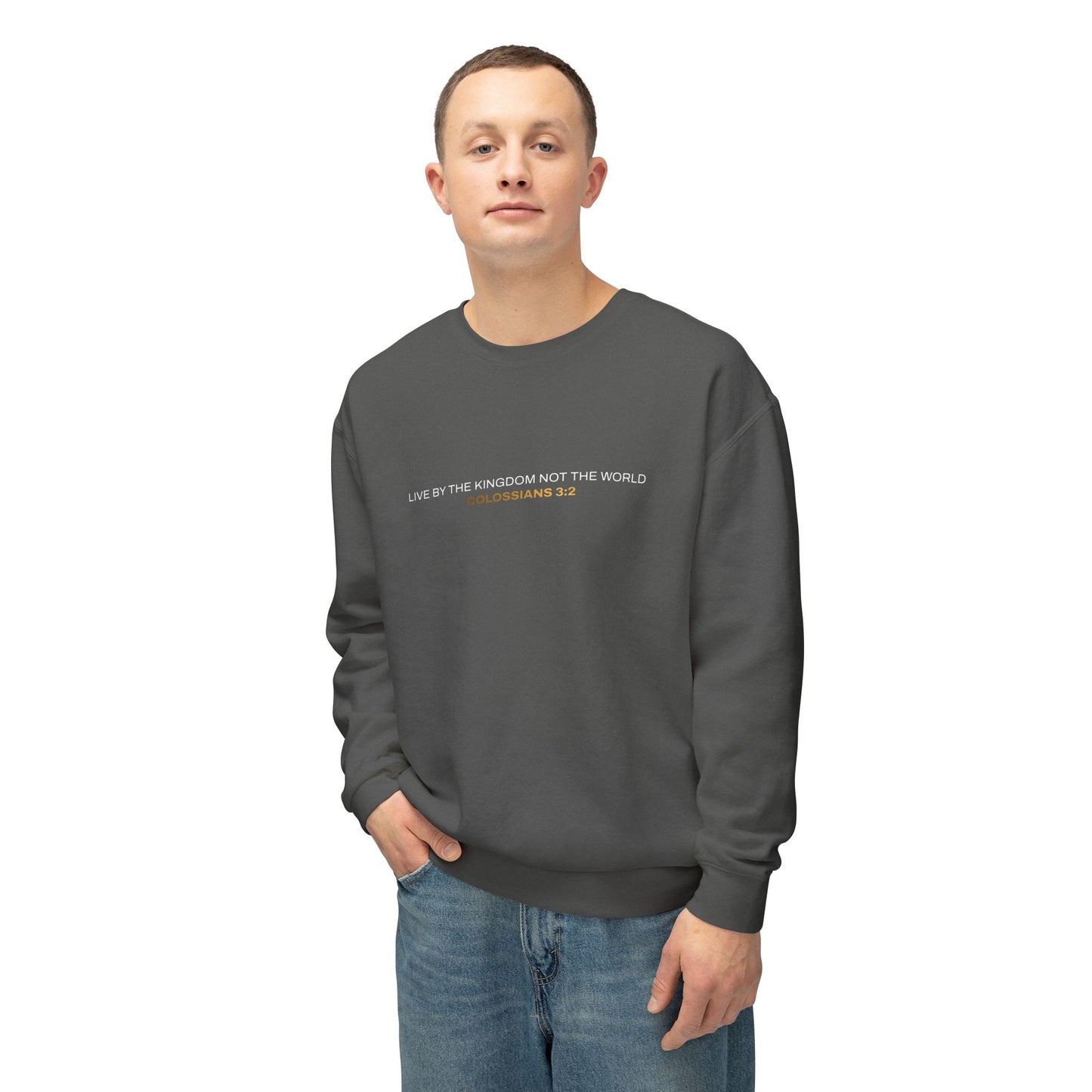 "Live By the Kingdom Not the World Colossians 3:2" Unisex Lightweight Crewneck Sweatshirt - The Shield of Light