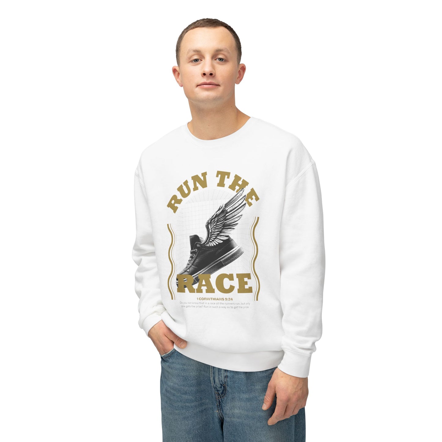"Run The Race" Unisex Lightweight Crewneck Sweatshirt - The Shield of Light