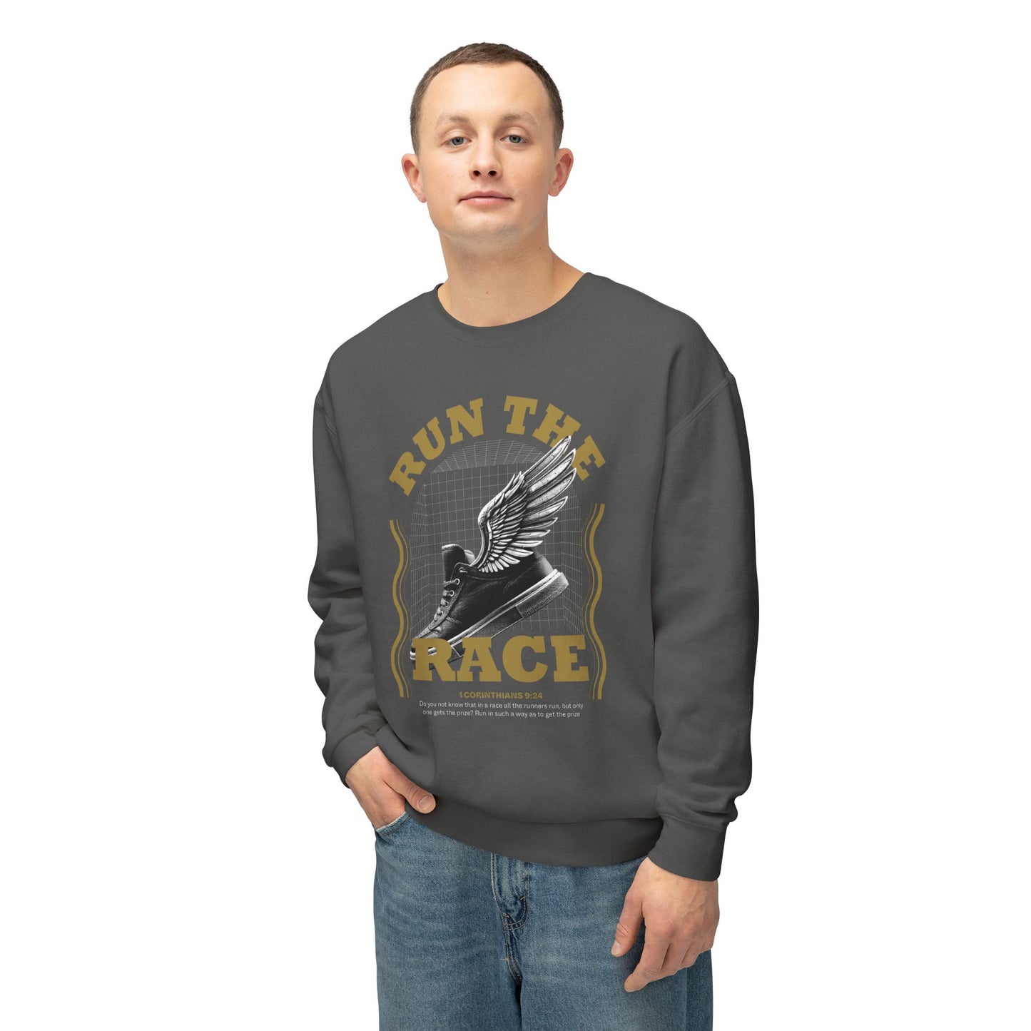 "Run The Race" Unisex Lightweight Crewneck Sweatshirt - The Shield of Light