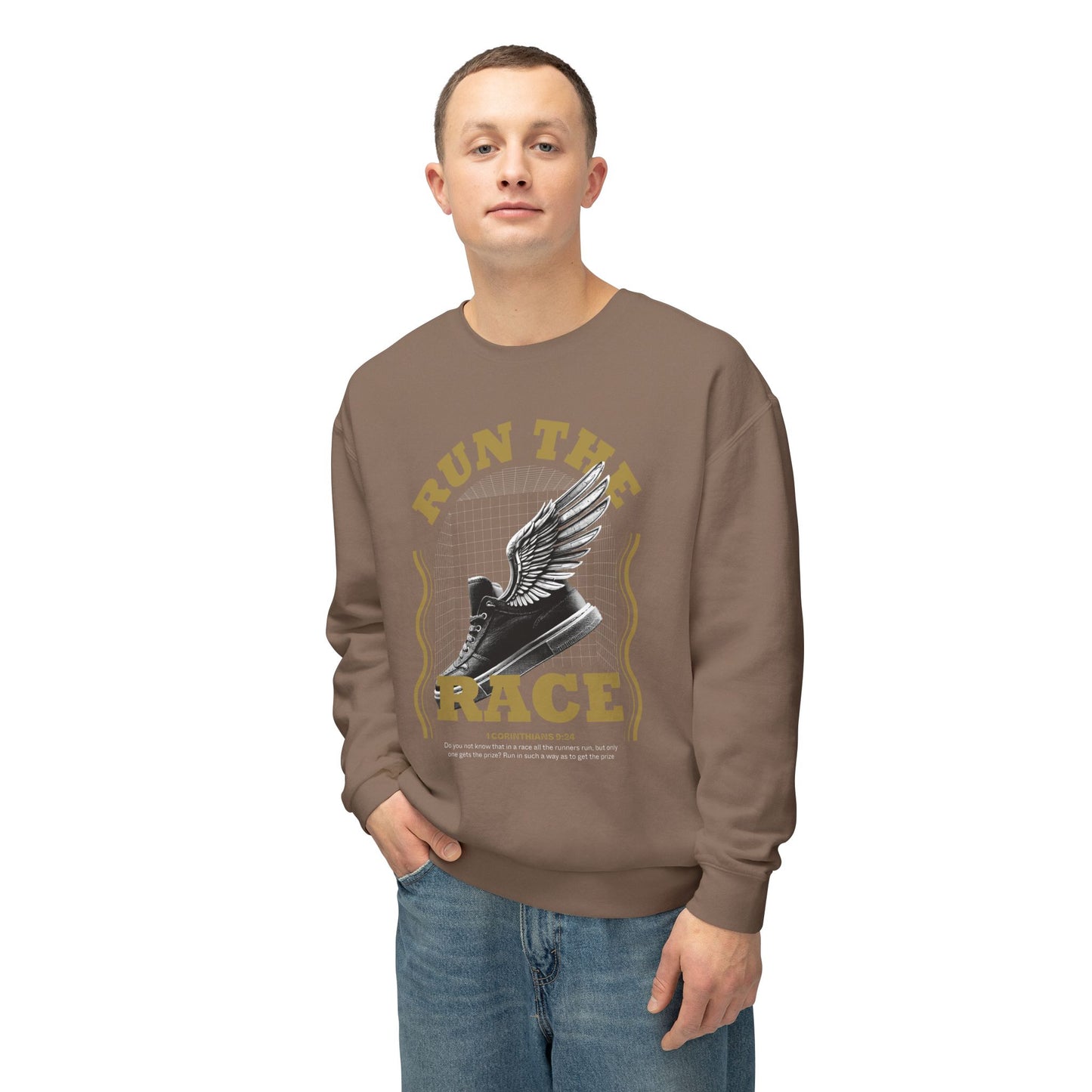 "Run The Race" Unisex Lightweight Crewneck Sweatshirt - The Shield of Light