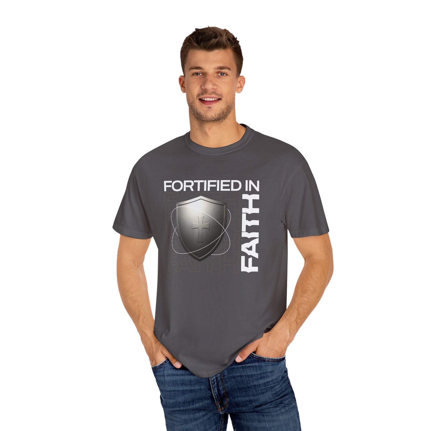"Fortified In Faith " Unisex Garment-Dyed T-Shirt - The Shield of Light