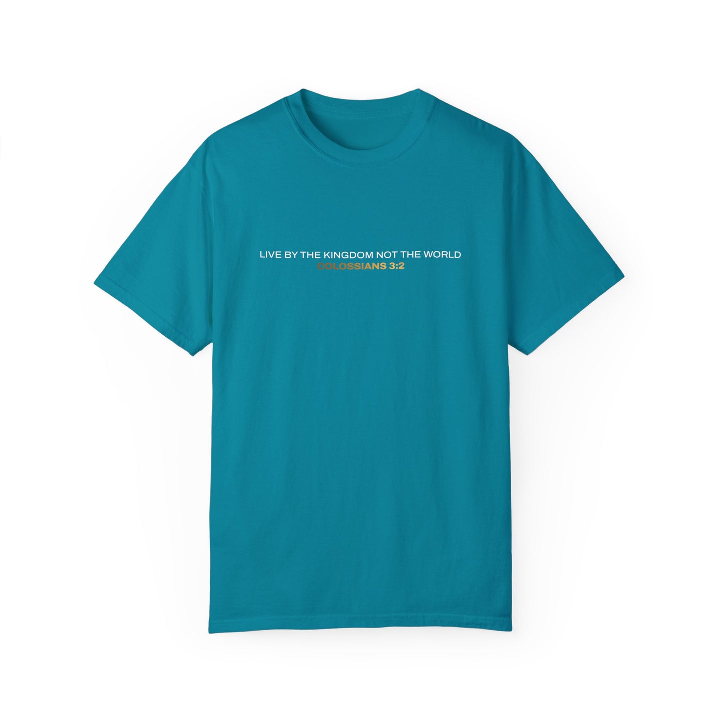 "Live By the Kingdom Not the World Colossians 3:2" Unisex Garment-Dyed T-Shirt - The Shield of Light