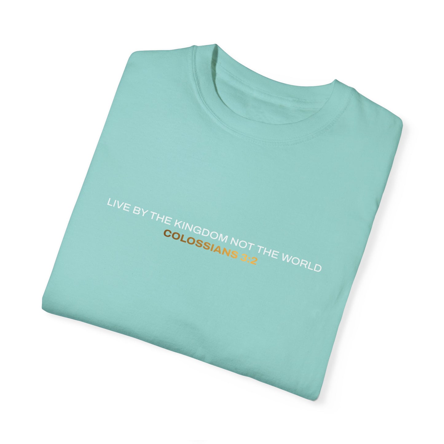 "Live By the Kingdom Not the World Colossians 3:2" Unisex Garment-Dyed T-Shirt - The Shield of Light